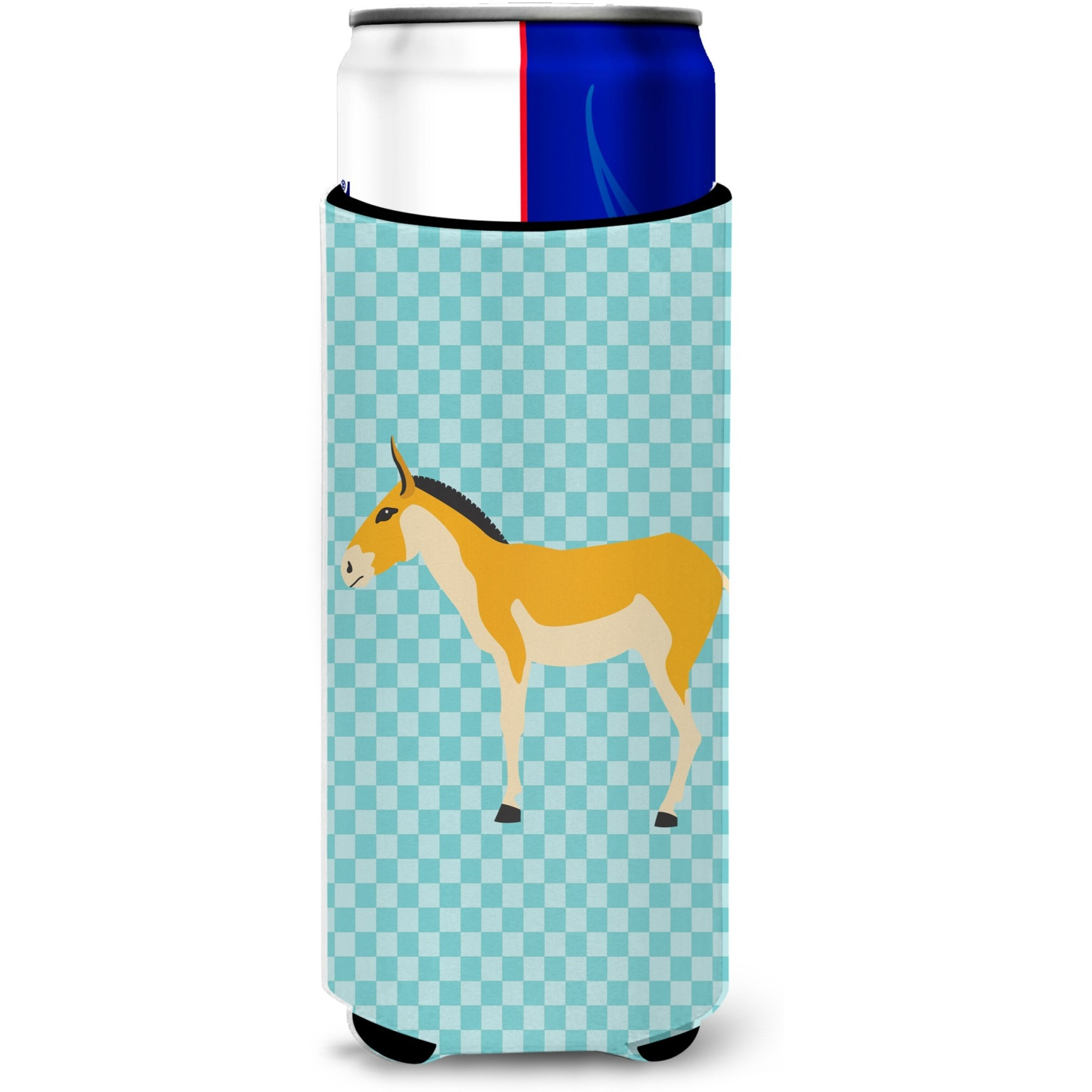 &quotCaroline's Treasures Turkmenian Kulan Donkey Blue Check Decorative Can Hugger, Slim, Multicolor"