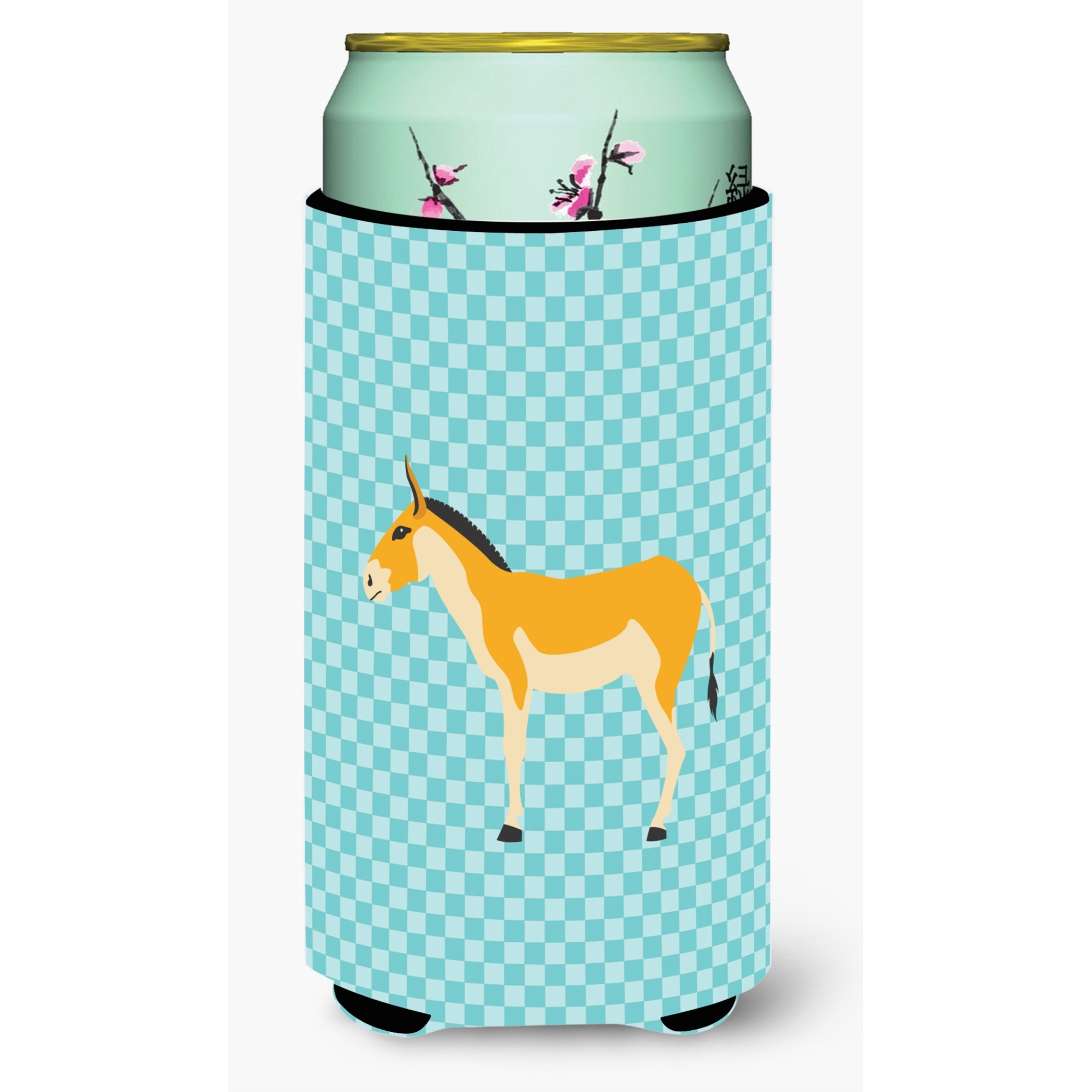 &quotCaroline's Treasures Turkmenian Kulan Donkey Blue Check Decorative Can Hugger, Tall Boy, Multicolor"