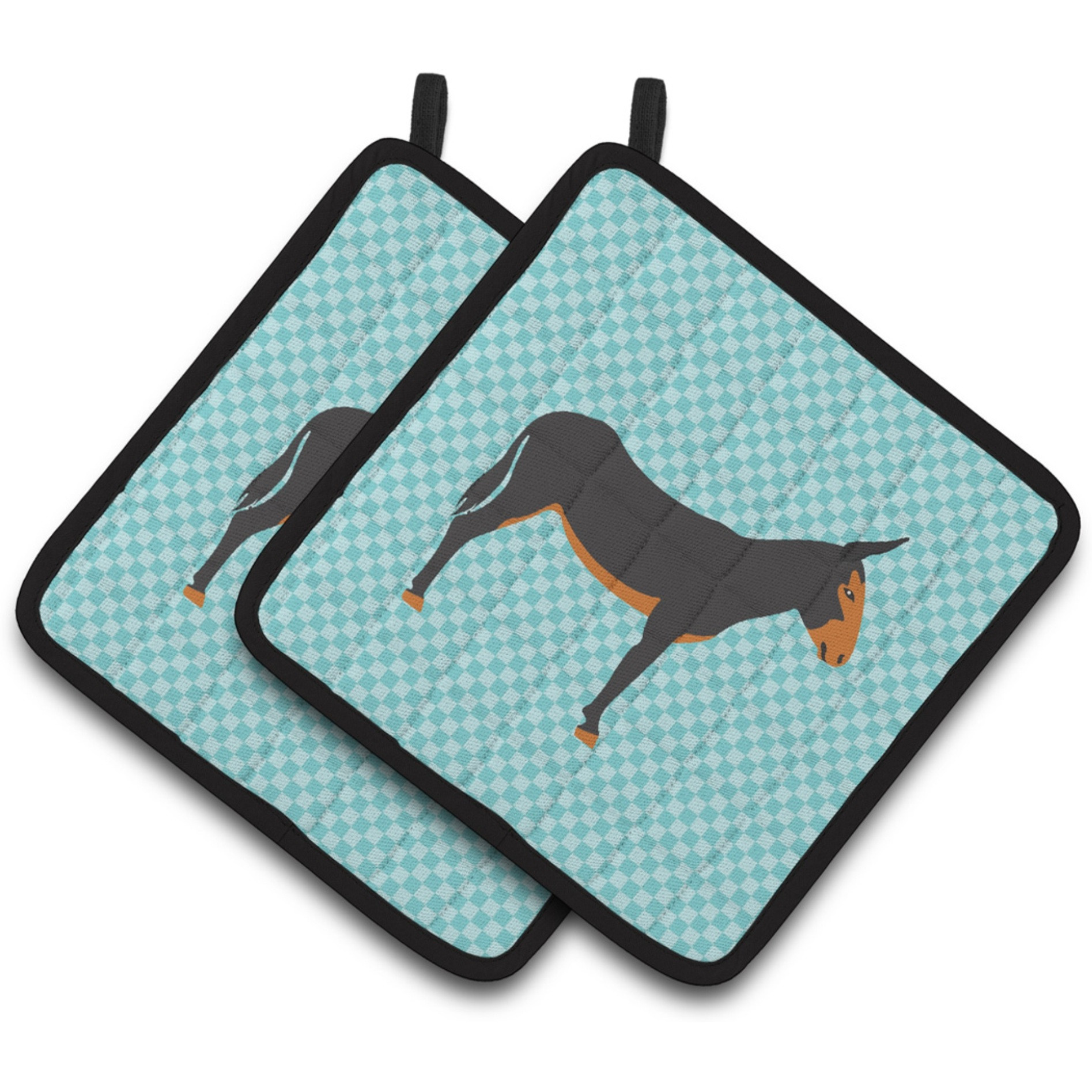 &quotCaroline's Treasures Catalan Donkey Blue Check Decorated Pot Holder, 7.5"" x 7.5"""