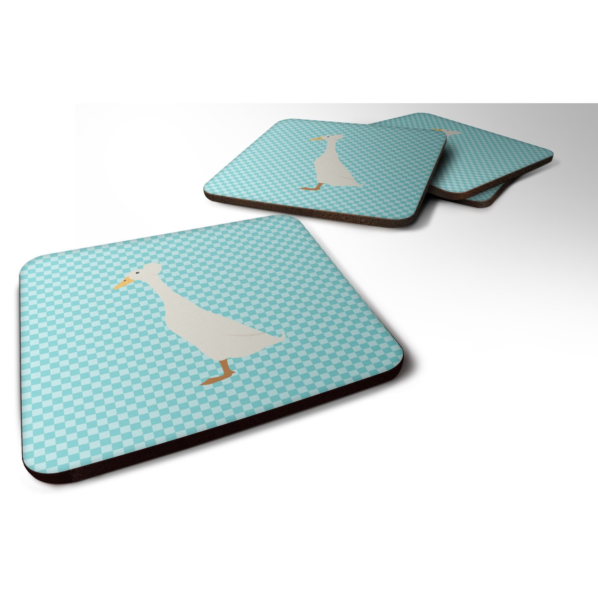 &quotCaroline's Treasures Bali Duck Blue Check Decorative Coasters, 3.5"", Multicolor"