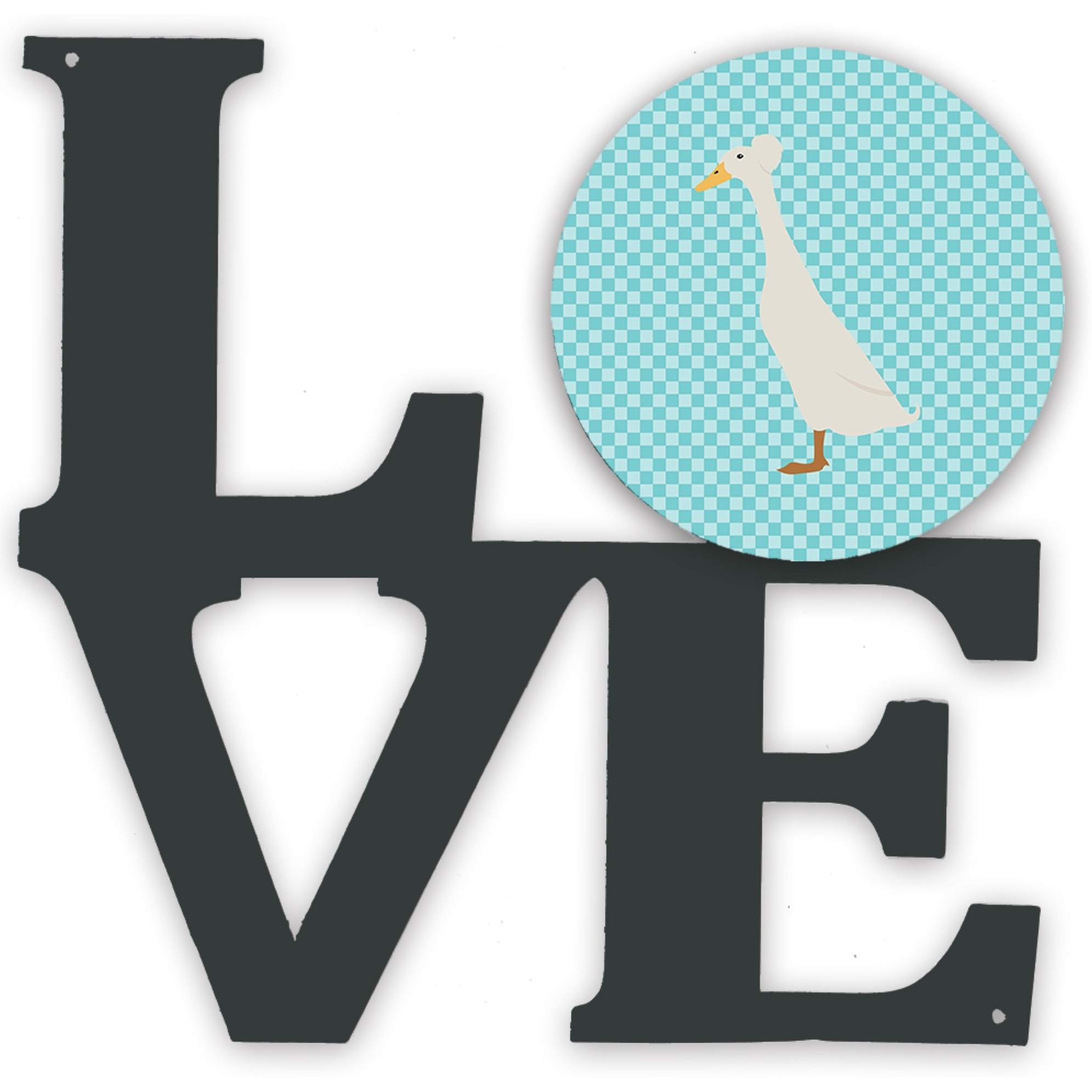 &quotCaroline's Treasures Bali Duck Blue Check Metal Artwork Love wall-decor, Multicolor"