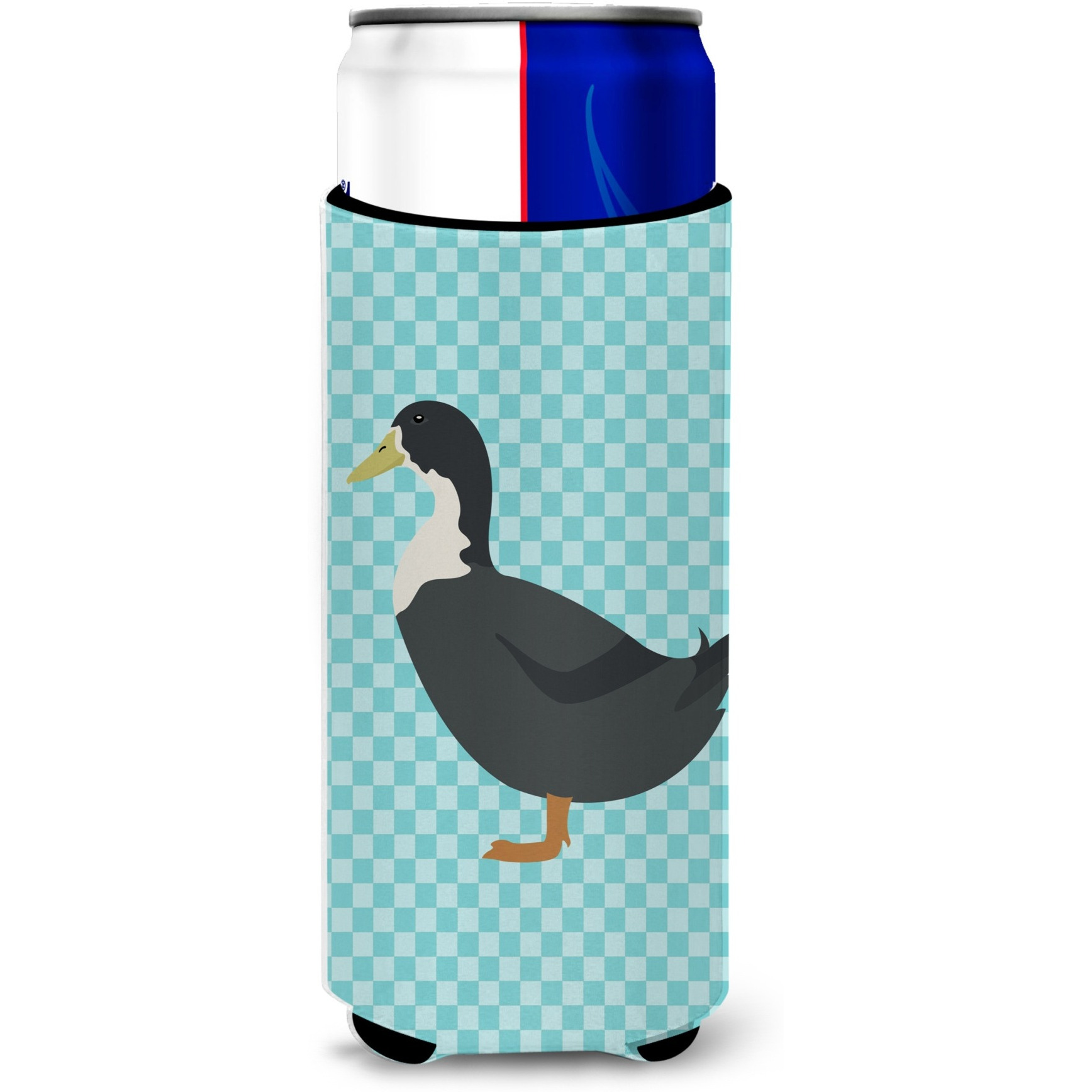 &quotCaroline's Treasures Swedish Duck Blue Check Decorative Can Hugger, Slim, Multicolor"