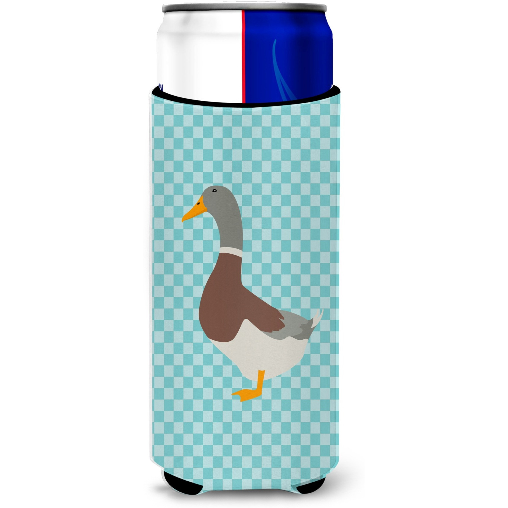 &quotCaroline's Treasures Saxony Sachsenente Duck Blue Check Decorative Can Hugger, Slim, Multicolor"