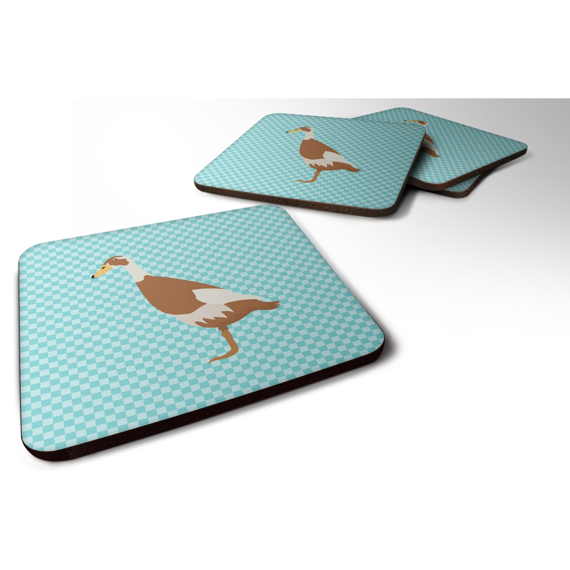 &quotCaroline's Treasures Indian Runner Duck Blue Check Decorative coasters, 3.5, Multicolor"