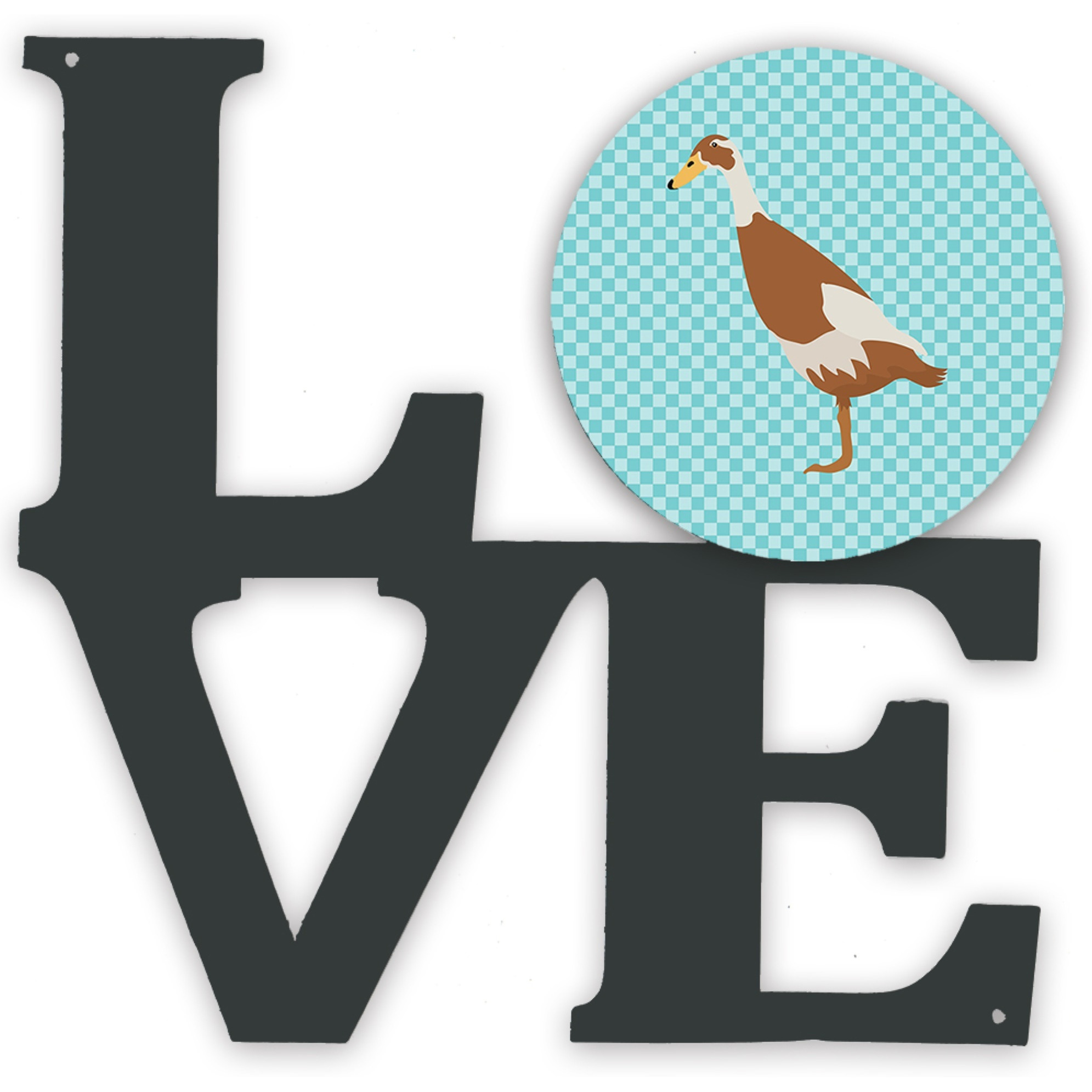 &quotCaroline's Treasures Indian Runner Duck Blue Check Metal Artwork Love wall-decor, Multicolor"