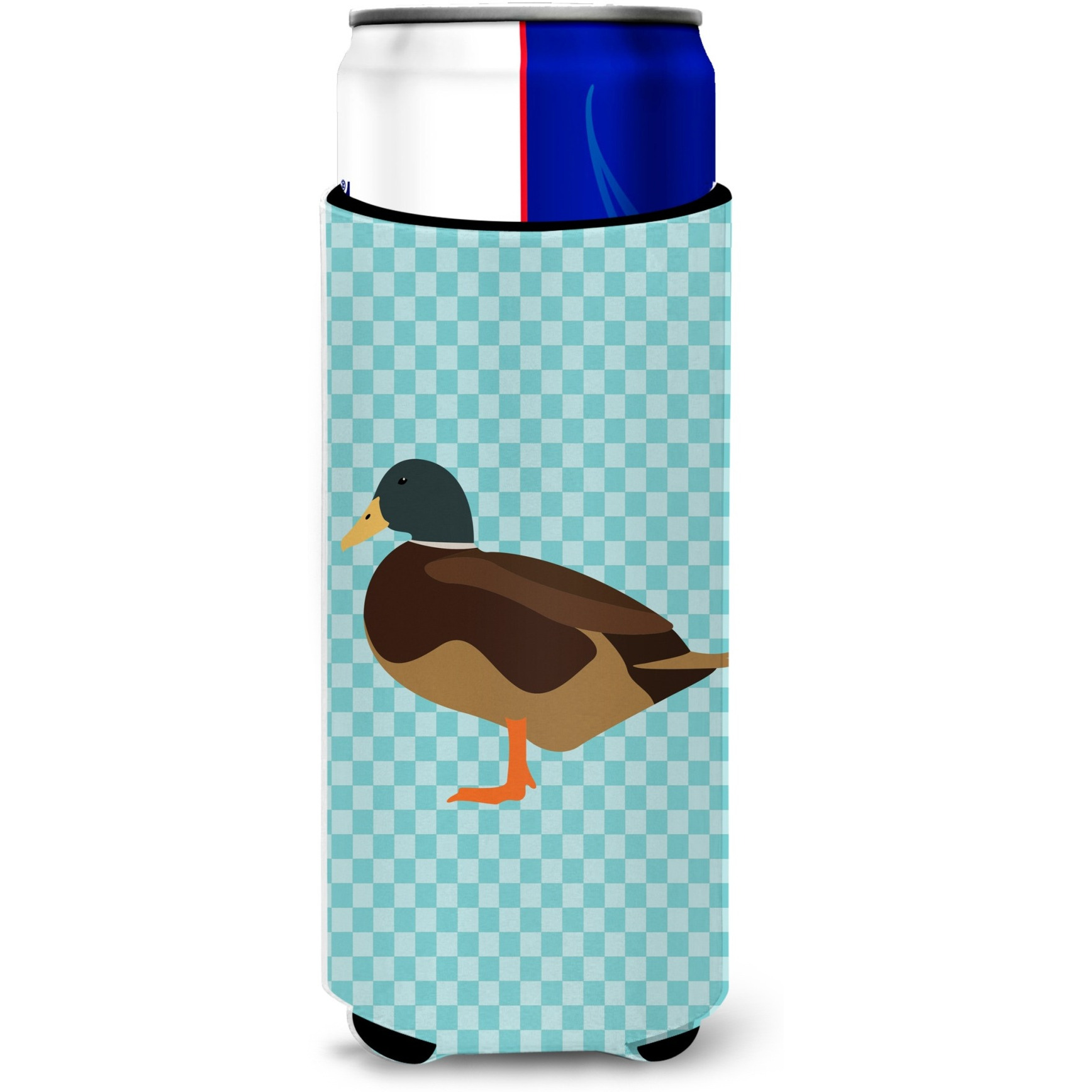 &quotCaroline's Treasures Silver Bantam Duck Blue Check Decorative Can Hugger, Slim, Multicolor"