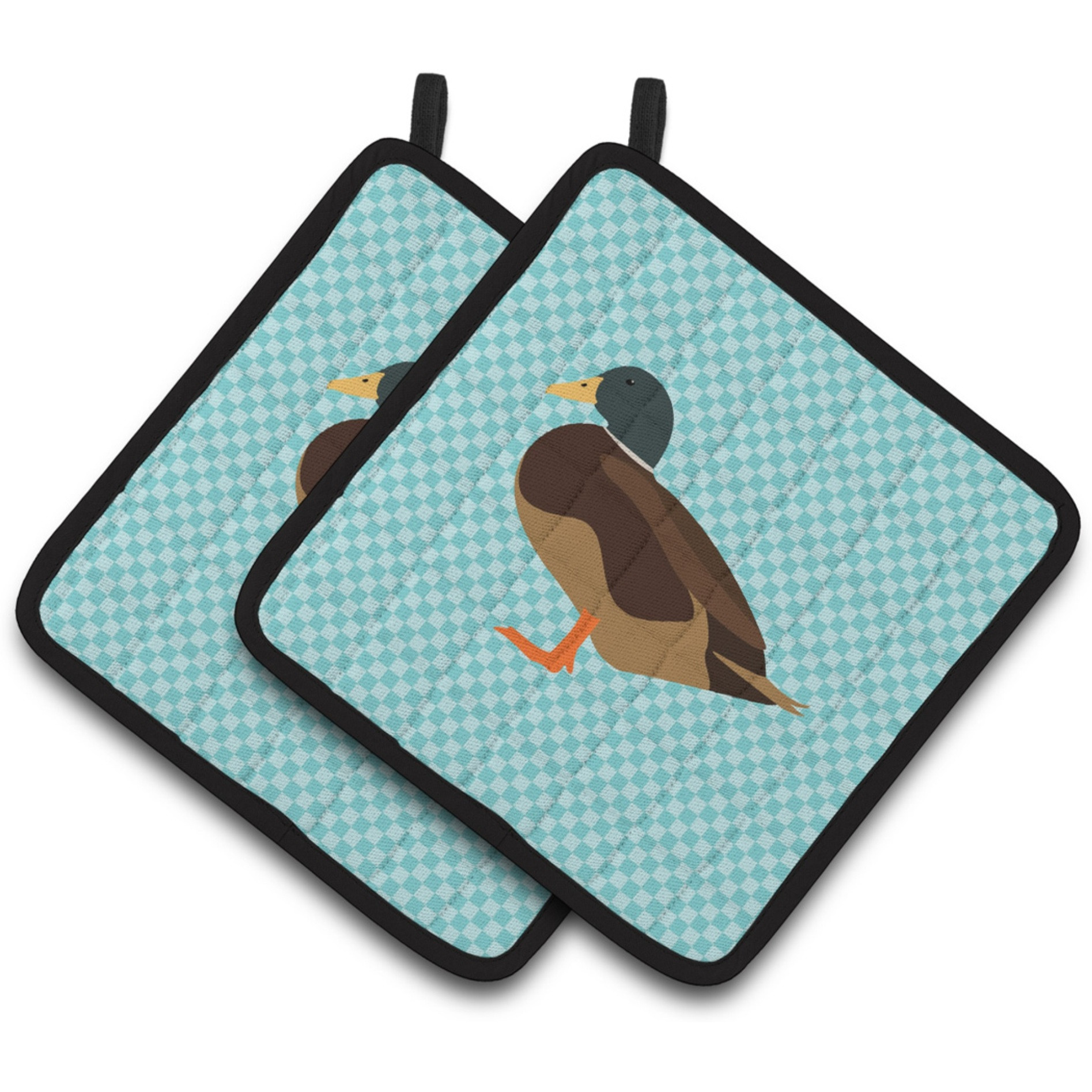 &quotCaroline's Treasures Silver Bantam Duck Blue Check Decorated Pot Holder, 7.5"" x 7.5"""