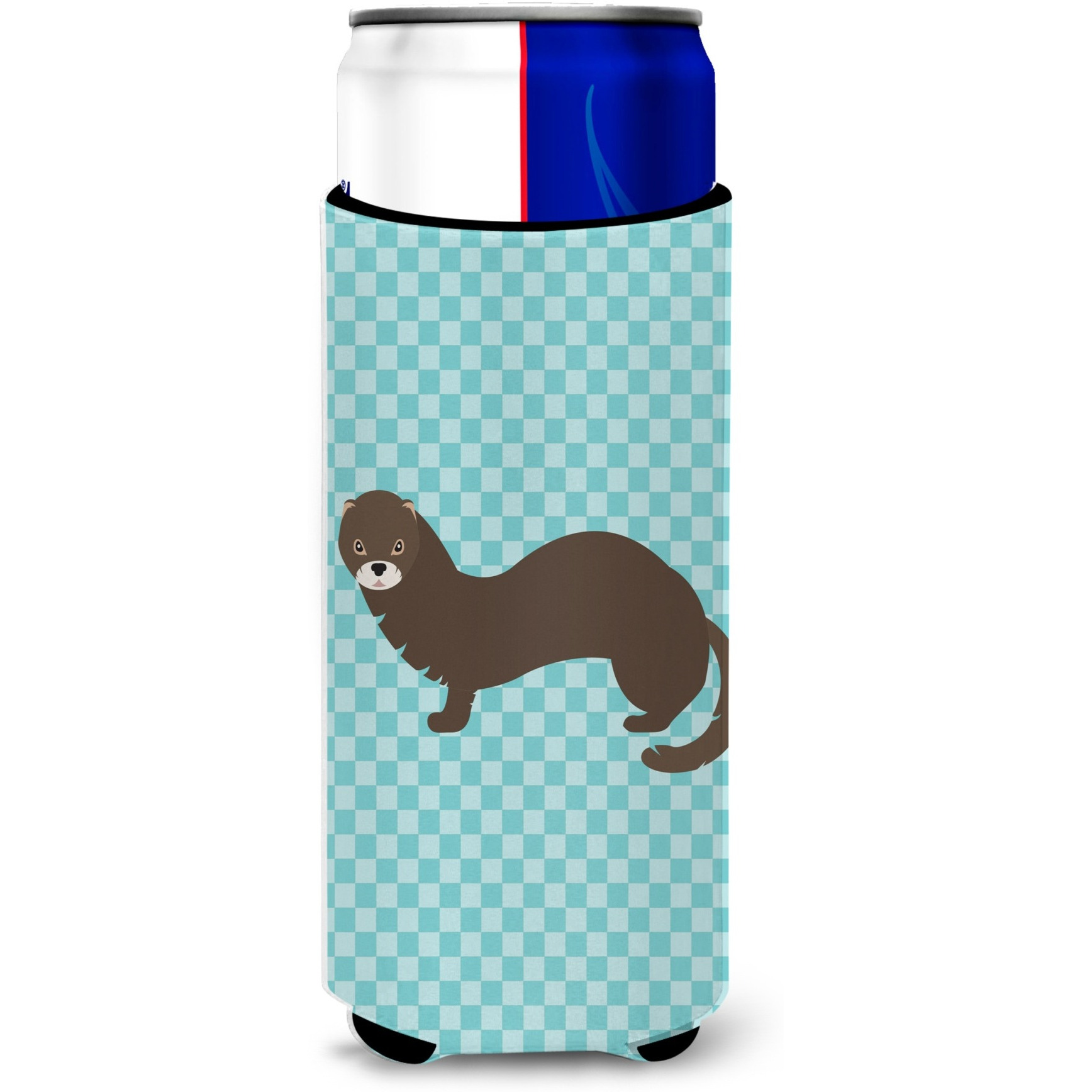 &quotCaroline's Treasures Russian or European Mink Blue Check Decorative Can Hugger, Slim, Multicolor"