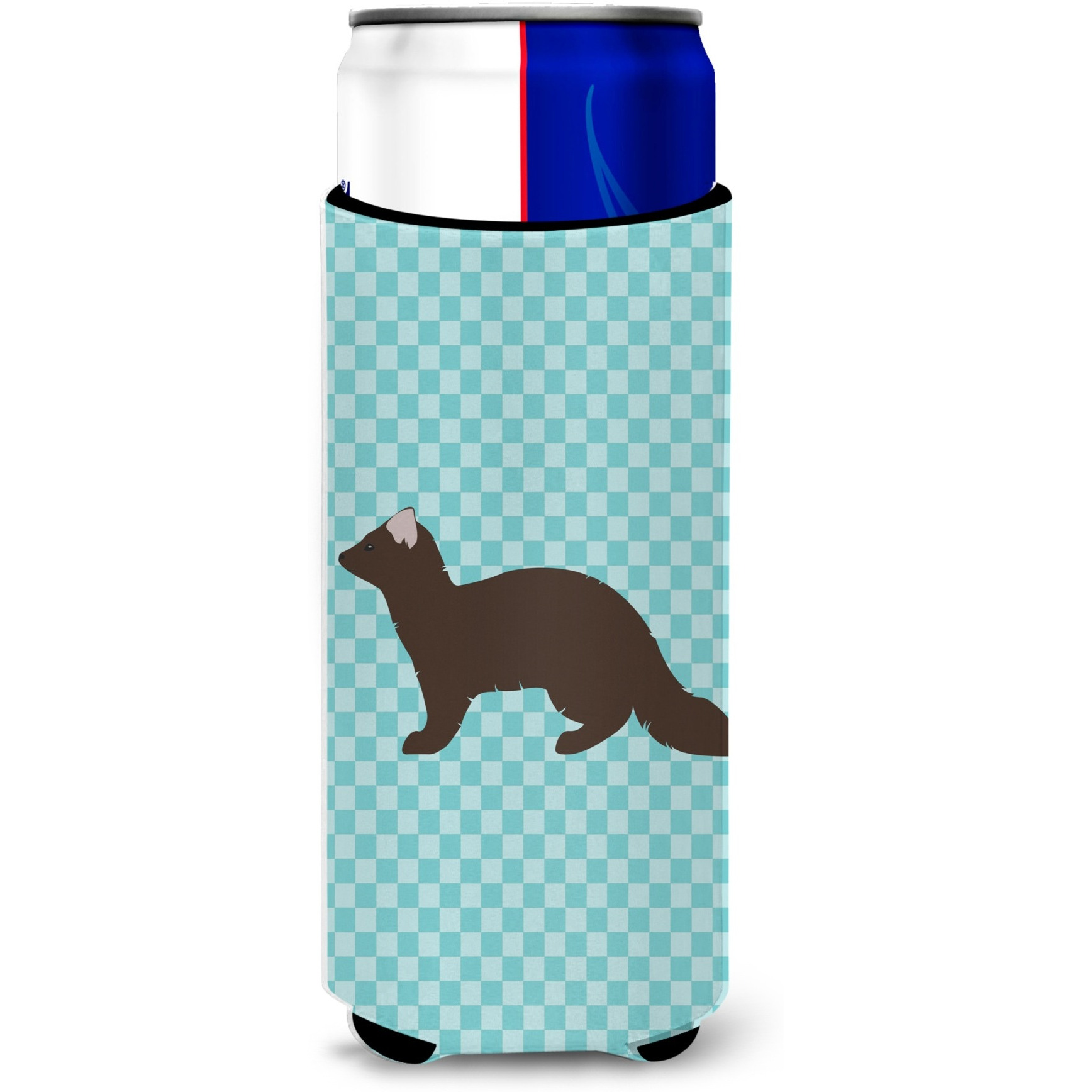&quotCaroline's Treasures Sable Marten Blue Check Decorative Can Hugger, Slim, Multicolor"