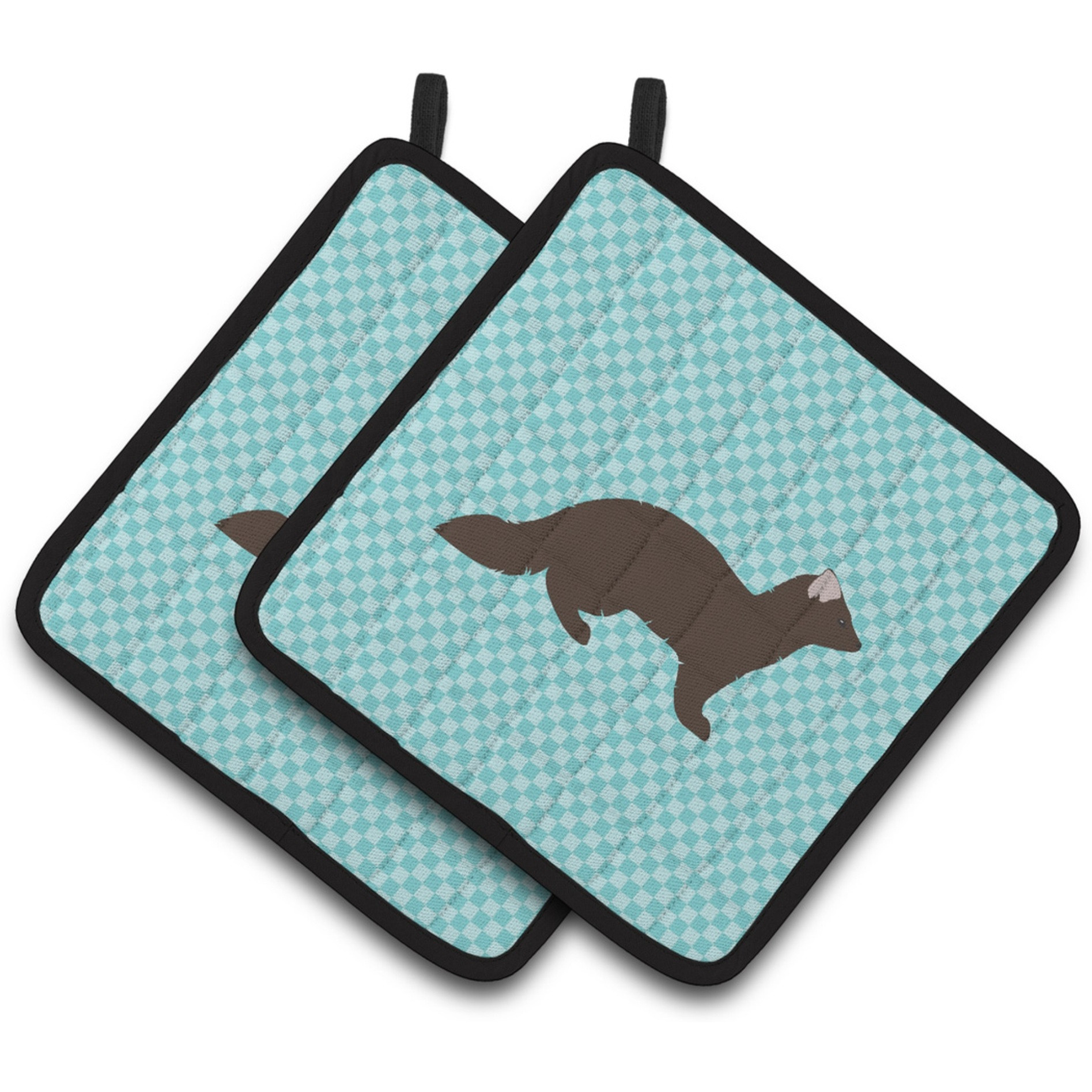 &quotCaroline's Treasures Sable Marten Blue Check Decorated Pot Holder, 7.5"" x 7.5"""