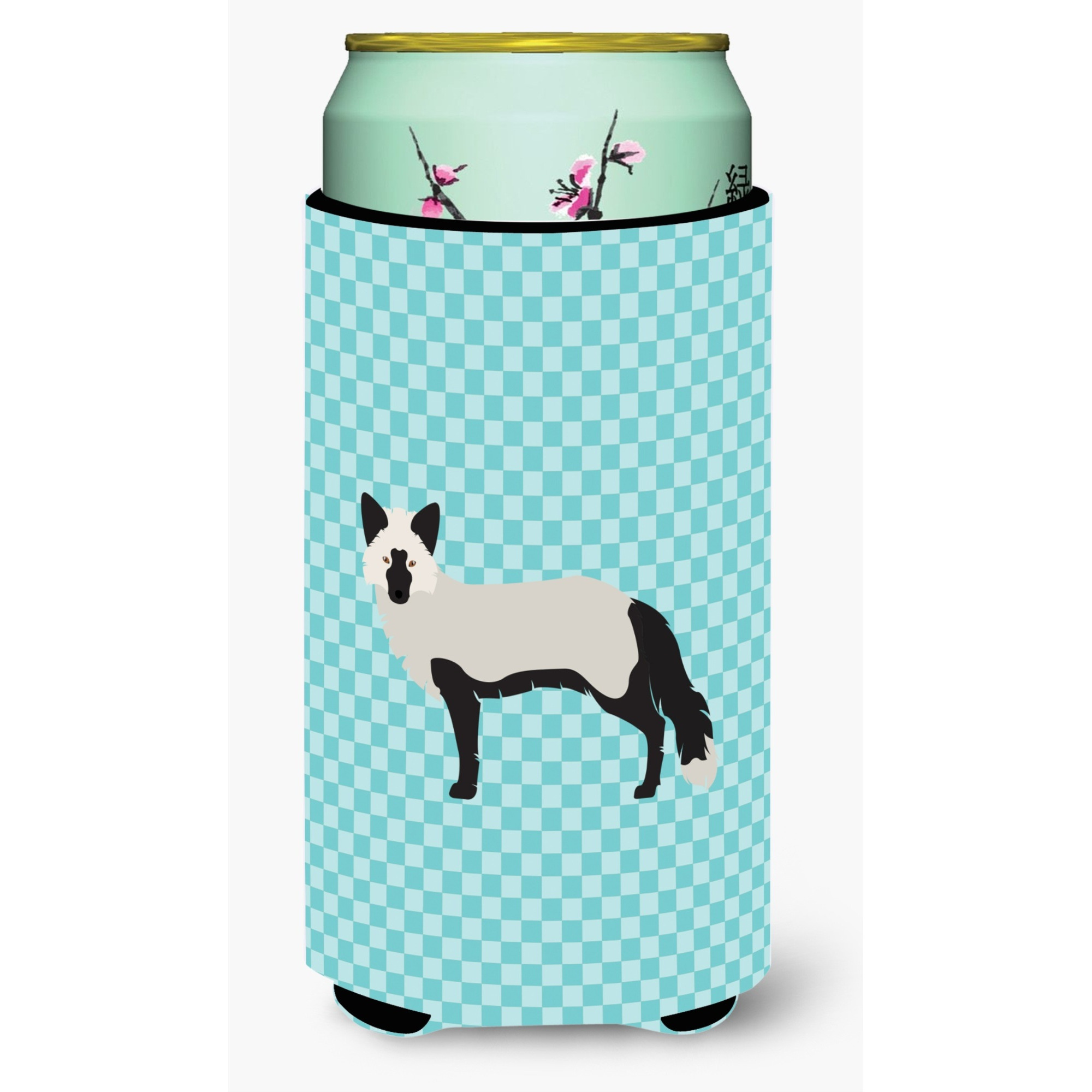 &quotCaroline's Treasures Silver Fox Blue Check Decorative Can Hugger, Tall Boy, Multicolor"