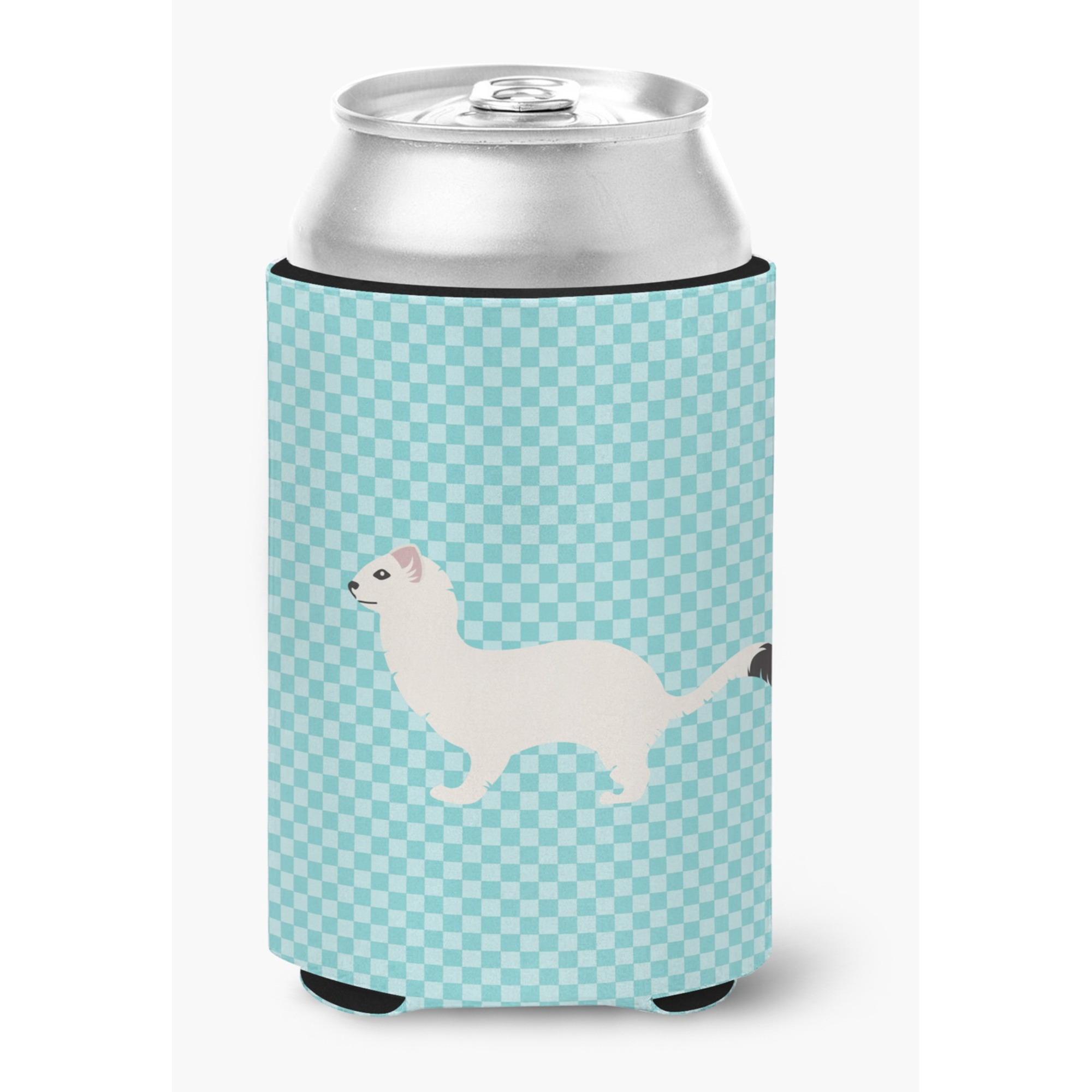 &quotCaroline's Treasures Stoat Short-tailed Weasel Blue Check Decorative Can Hugger, Multicolor"