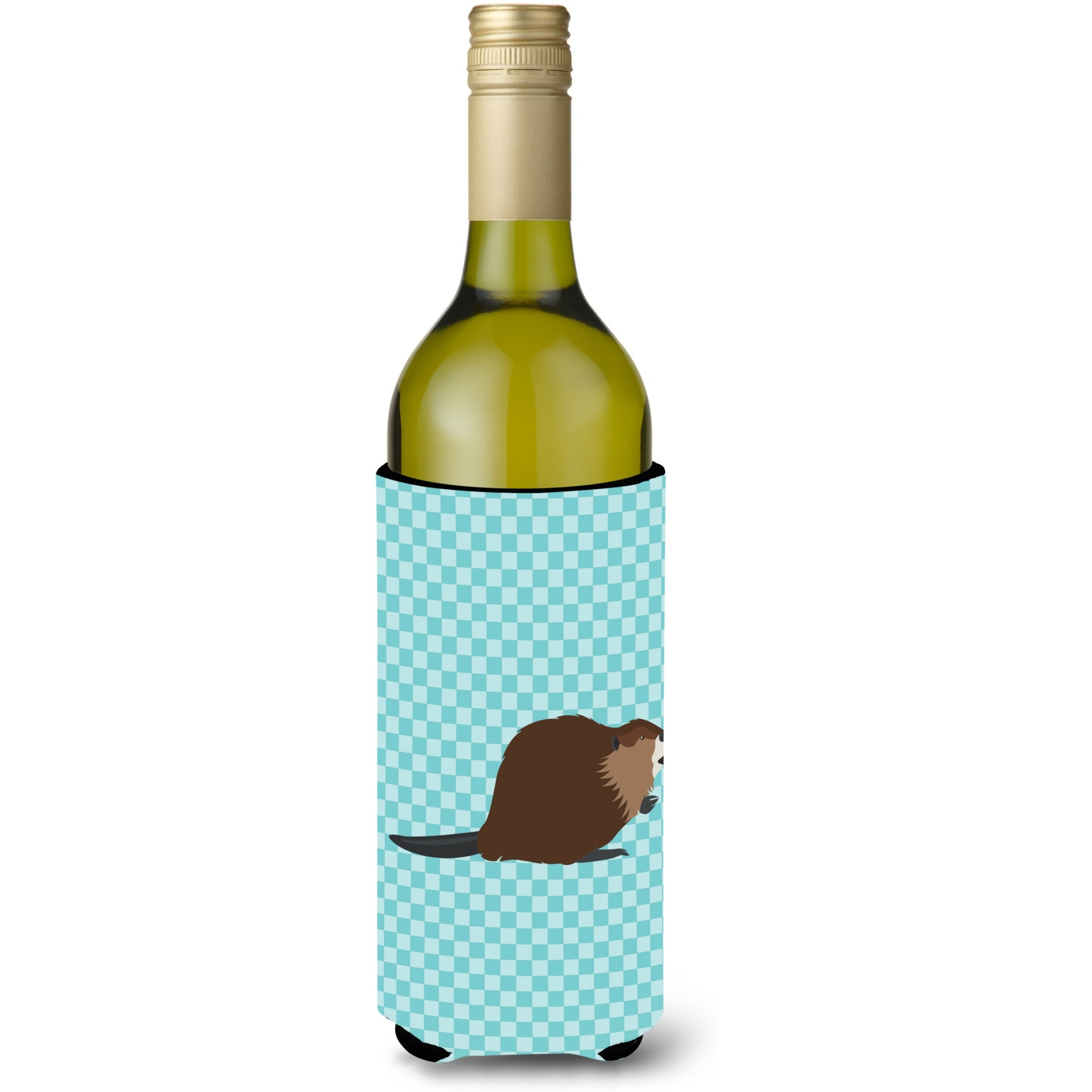&quotCaroline's Treasures Eurasian Beaver Blue Check Decorative Bottle Hugger, 750 ml, Multicolor"