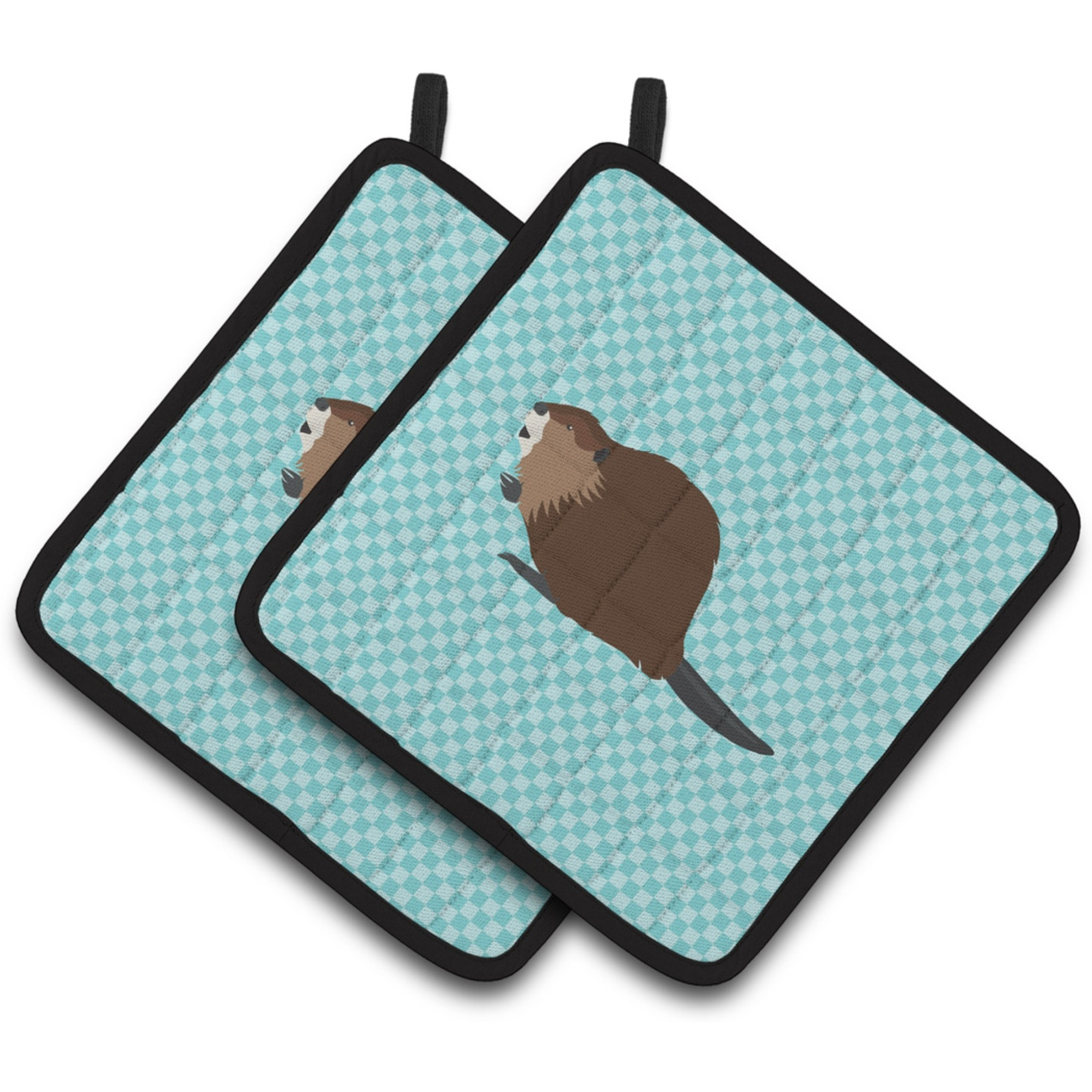 &quotCaroline's Treasures Eurasian Beaver Blue Check Decorated Pot Holder, 7.5"" x 7.5"""