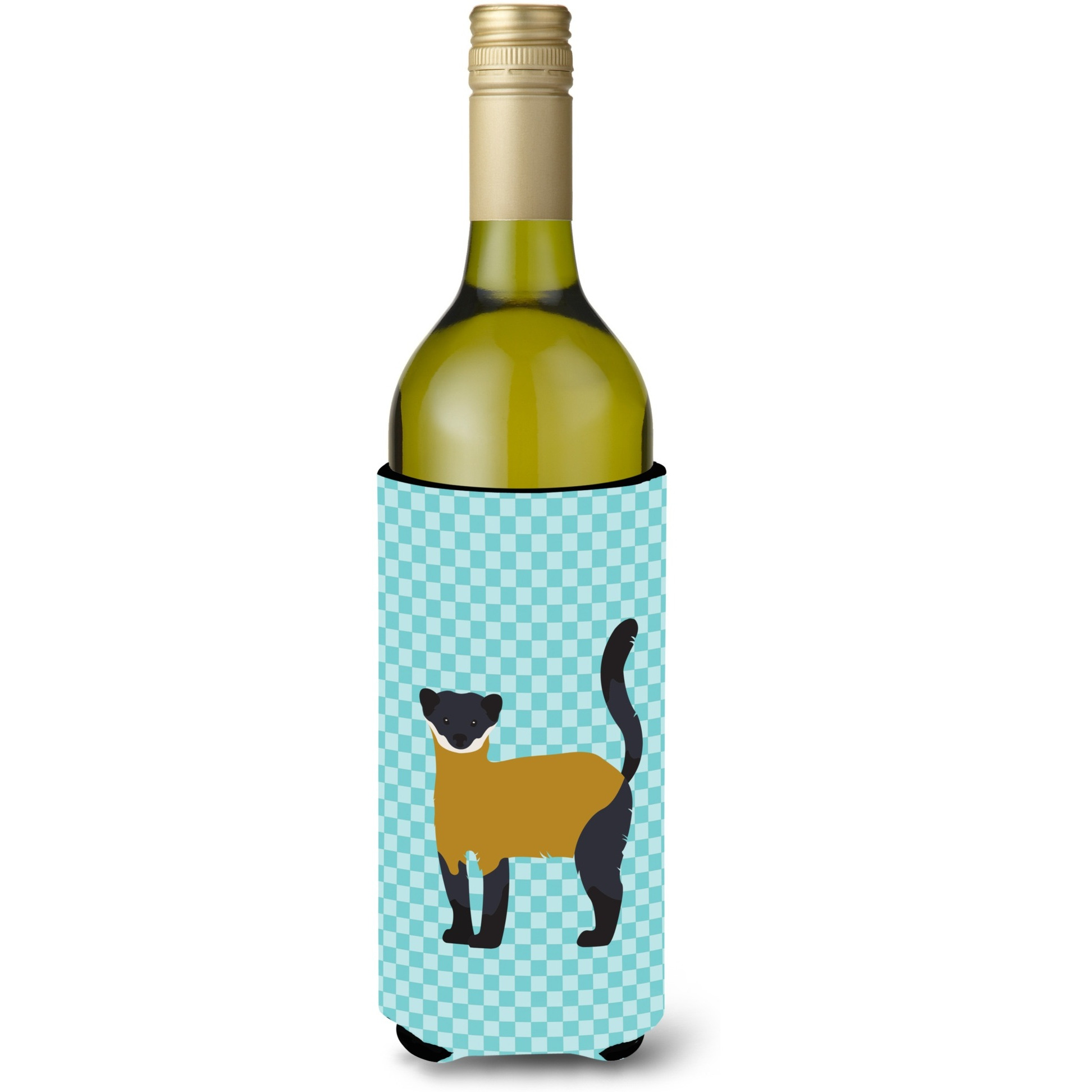 &quotCaroline's Treasures Yellow-Throated Marten Blue Check Decorative Bottle Hugger, 750 ml, Multicolor"