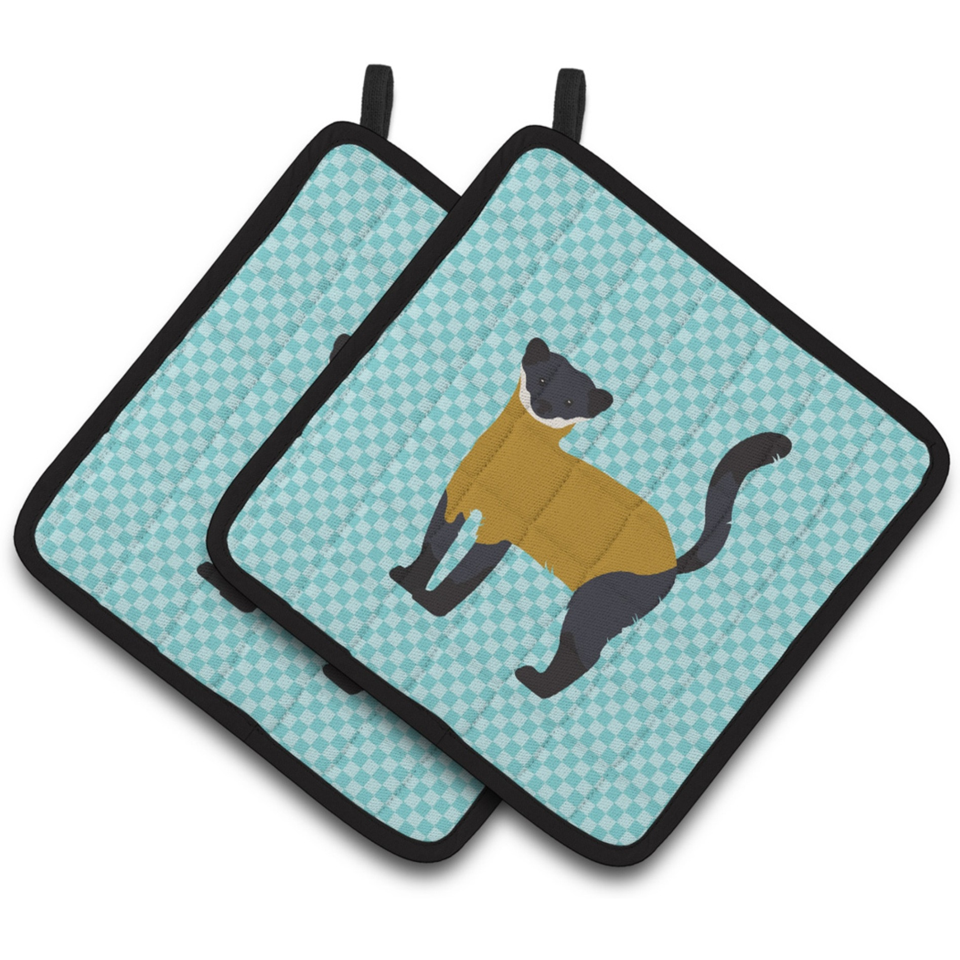 &quotCaroline's Treasures Yellow-Throated Marten Blue Check Decorated Pot Holder, 7.5"" x 7.5"""
