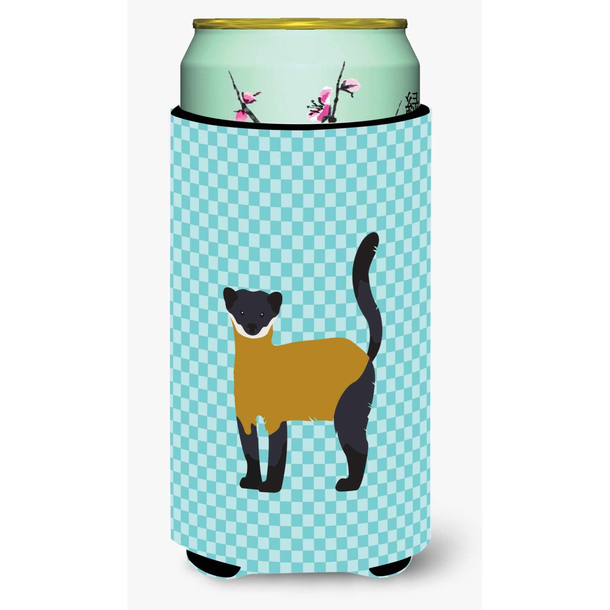 &quotCaroline's Treasures Yellow-Throated Marten Blue Check Decorative Can Hugger, Tall Boy, Multicolor"