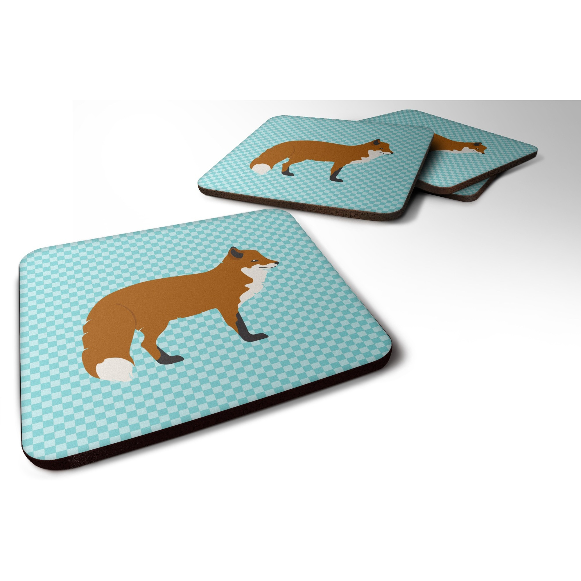 &quotCaroline's Treasures Red Fox Blue Check Decorative coasters, 3.5, Multicolor"