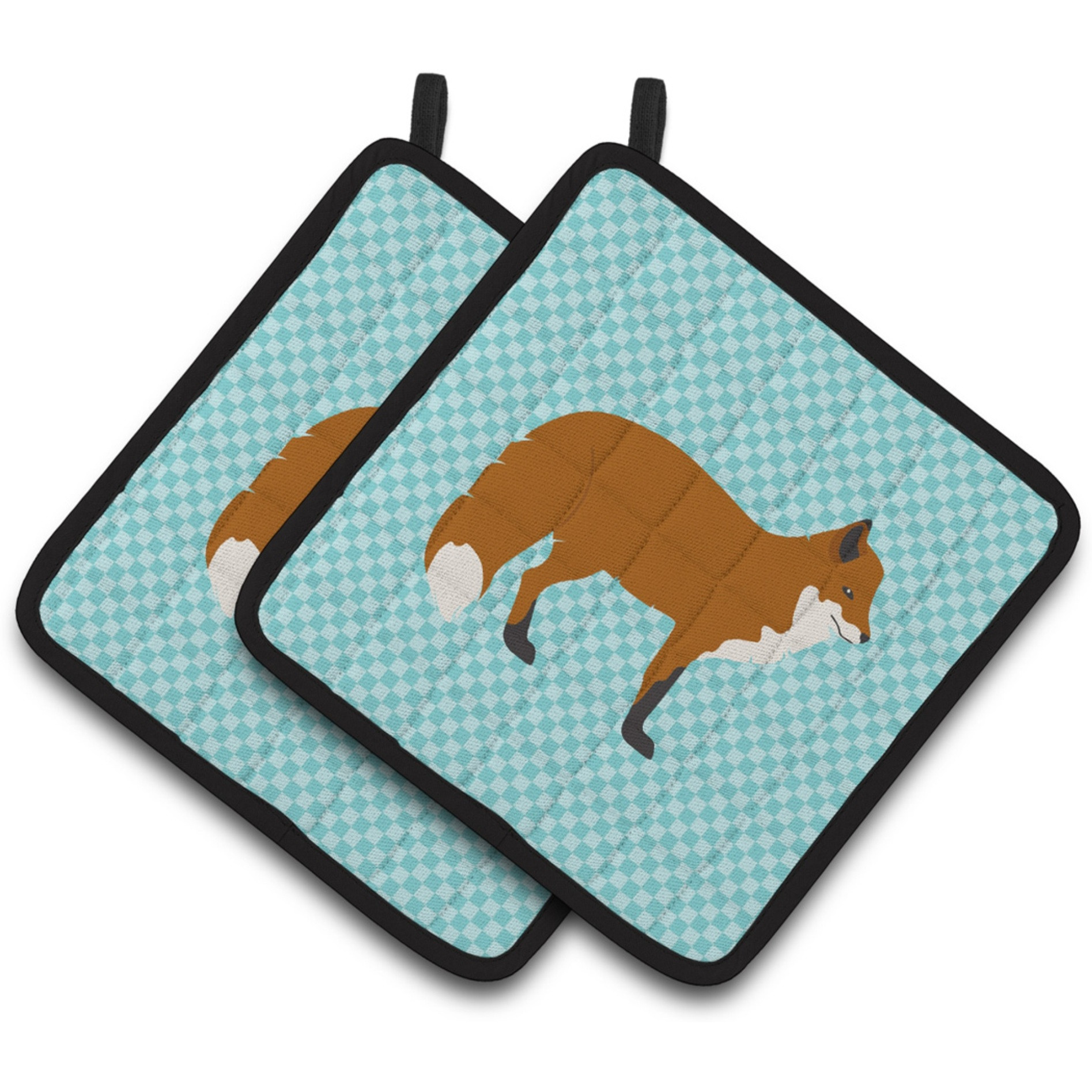 &quotCaroline's Treasures Red Fox Blue Check Decorated Pot Holder, 7.5"" x 7.5"""