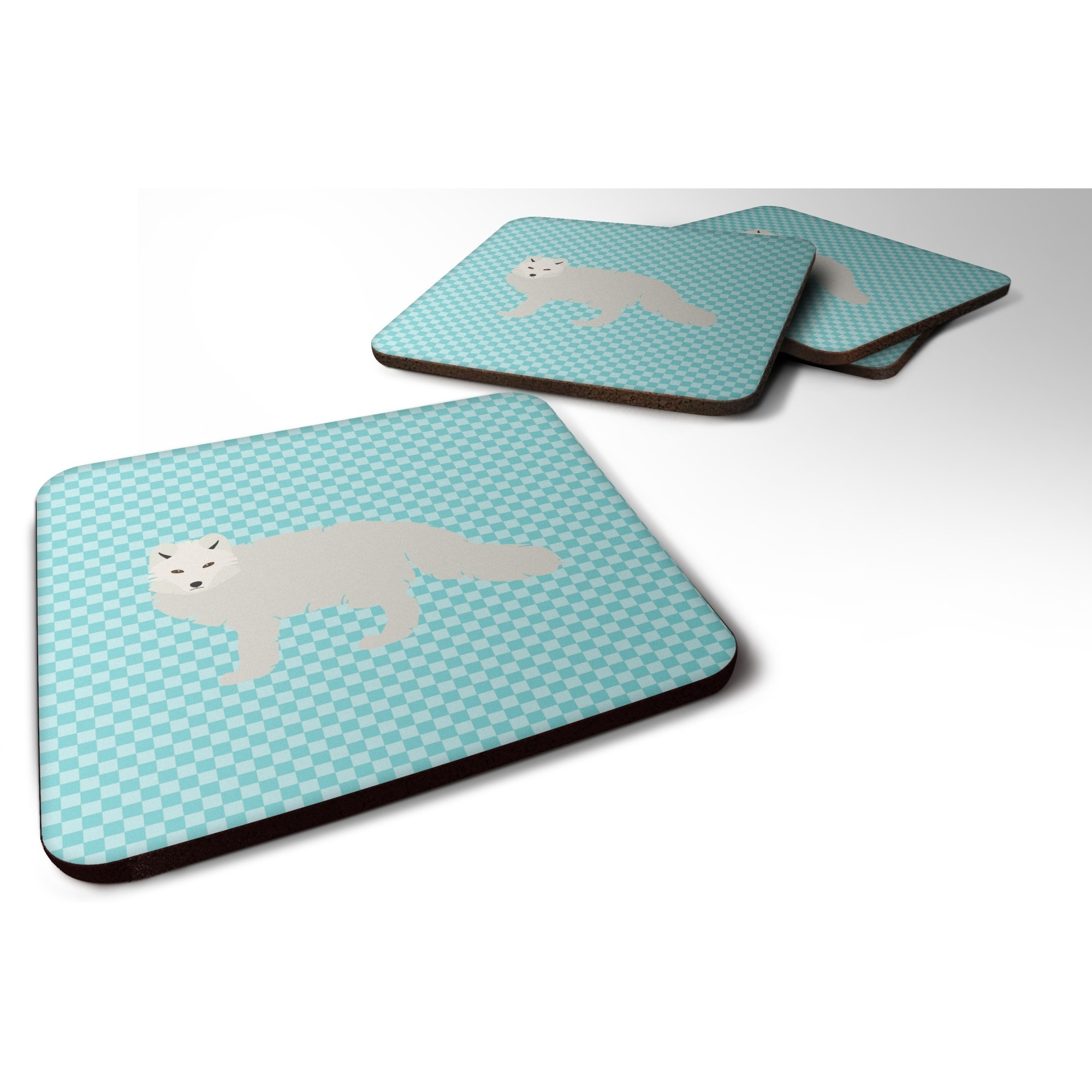 &quotCaroline's Treasures White Arctic Fox Blue Check Decorative coasters, 3.5, Multicolor"