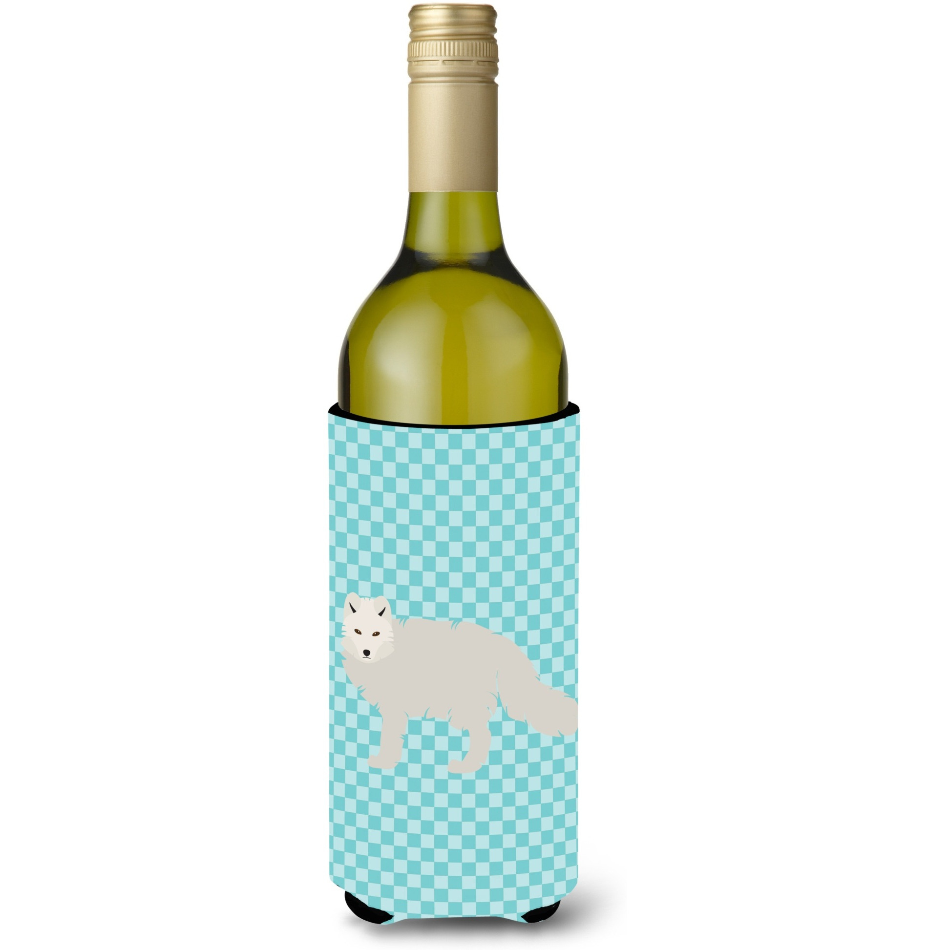 &quotCaroline's Treasures White Arctic Fox Blue Check Decorative Bottle Hugger, 750 ml, Multicolor"