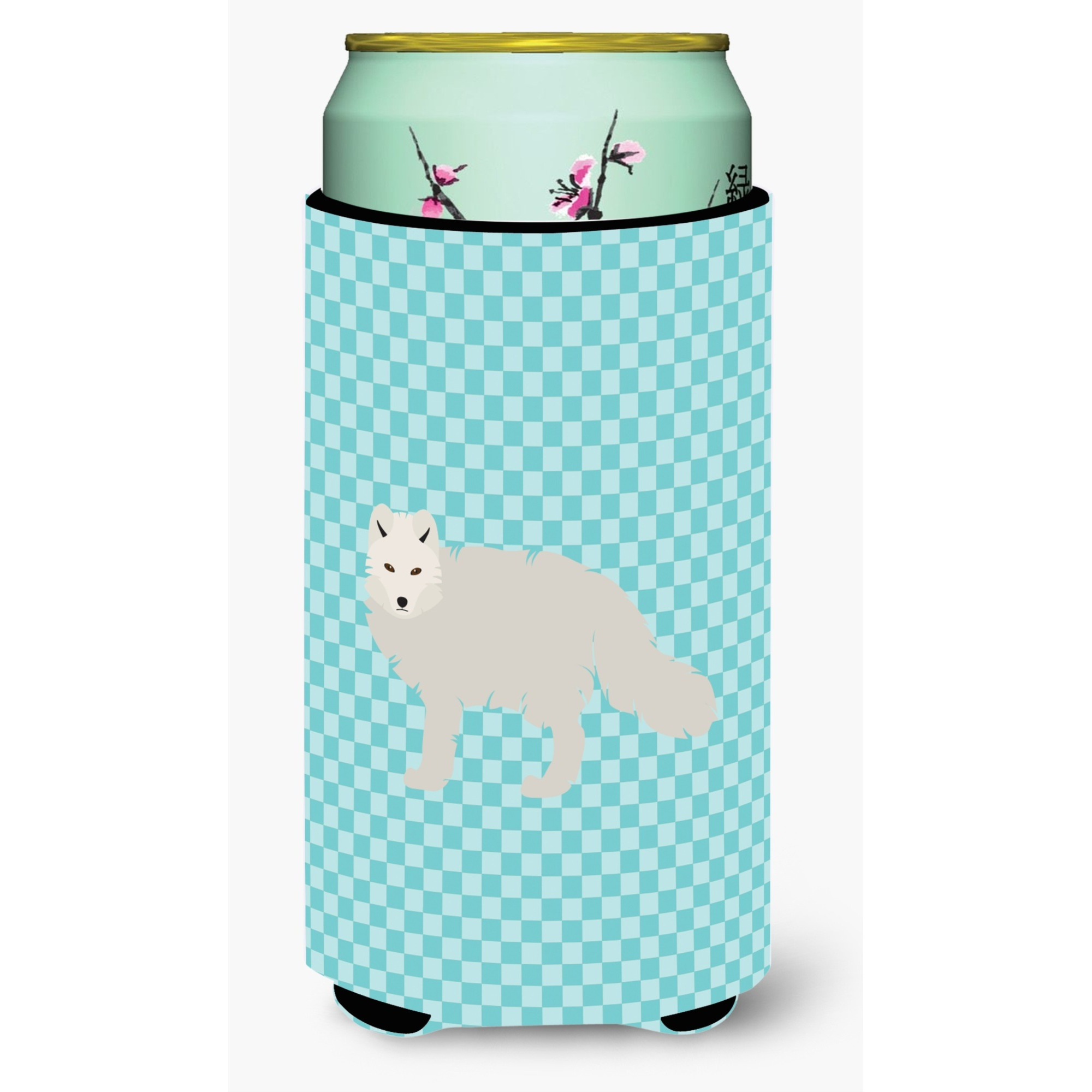&quotCaroline's Treasures White Arctic Fox Blue Check Decorative Can Hugger, Tall Boy, Multicolor"