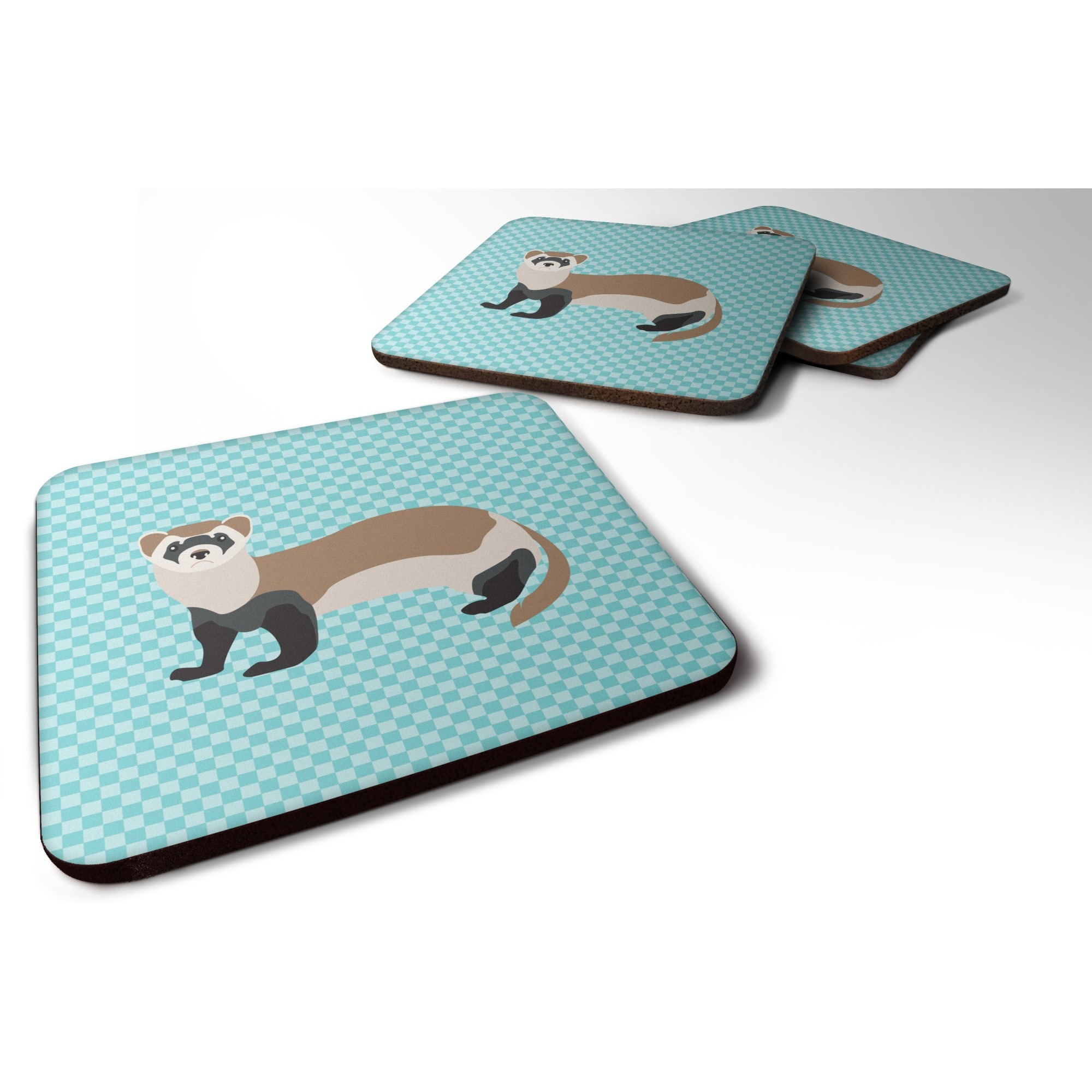 &quotCaroline's Treasures Ferret Blue Check Decorative coasters, 3.5, Multicolor"