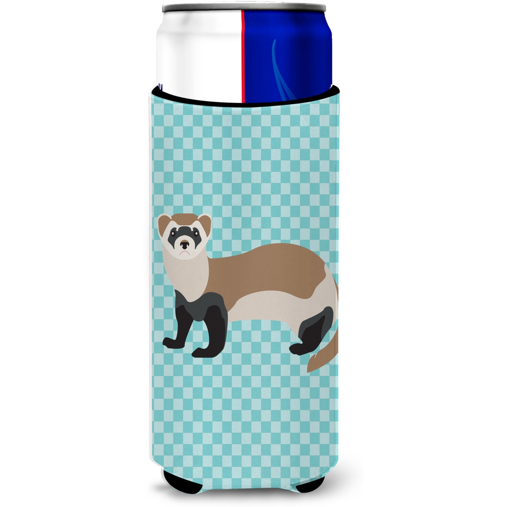 &quotCaroline's Treasures Ferret Blue Check Decorative Can Hugger, Slim, Multicolor"