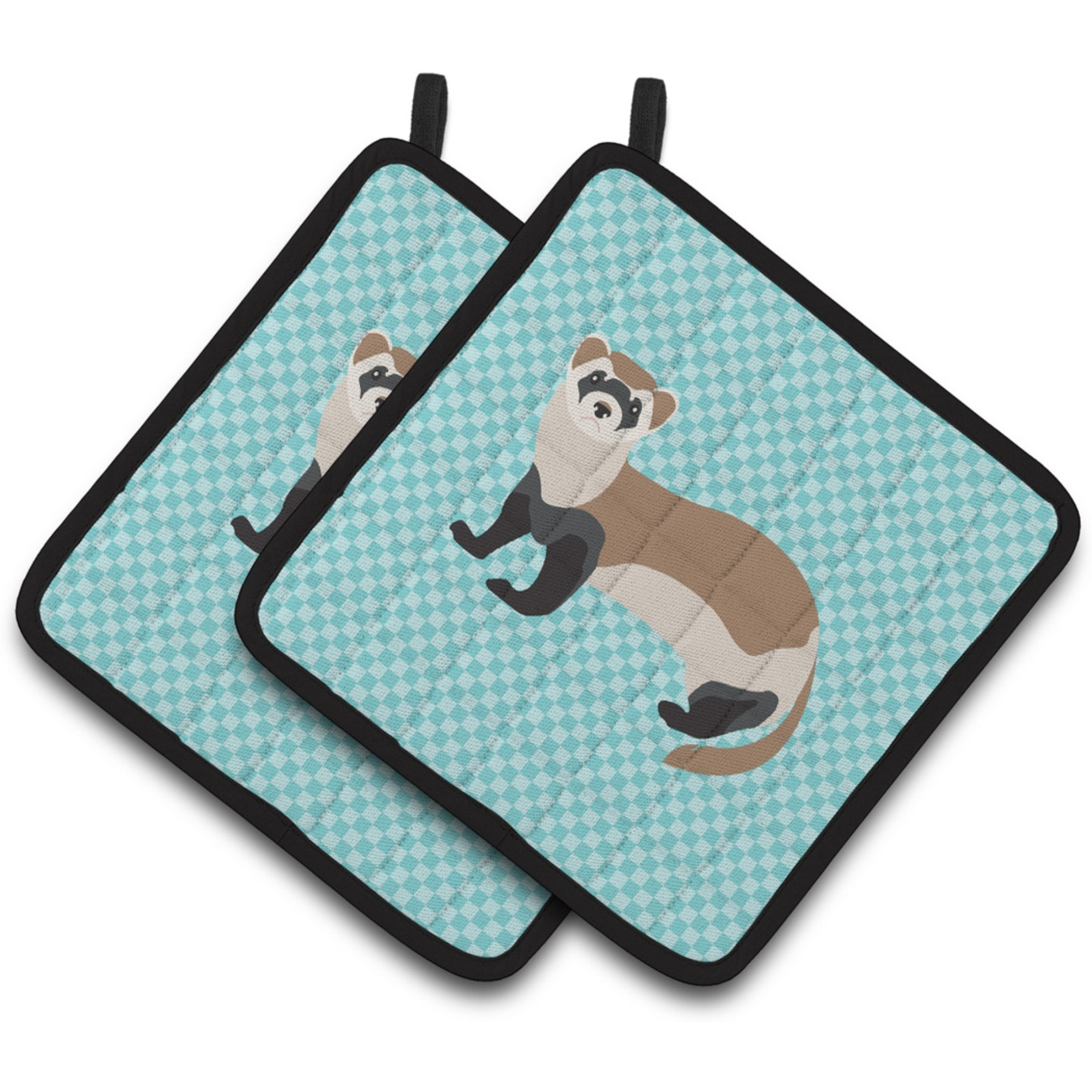 &quotCaroline's Treasures Ferret Blue Check Decorated Pot Holder, 7.5"" x 7.5"""