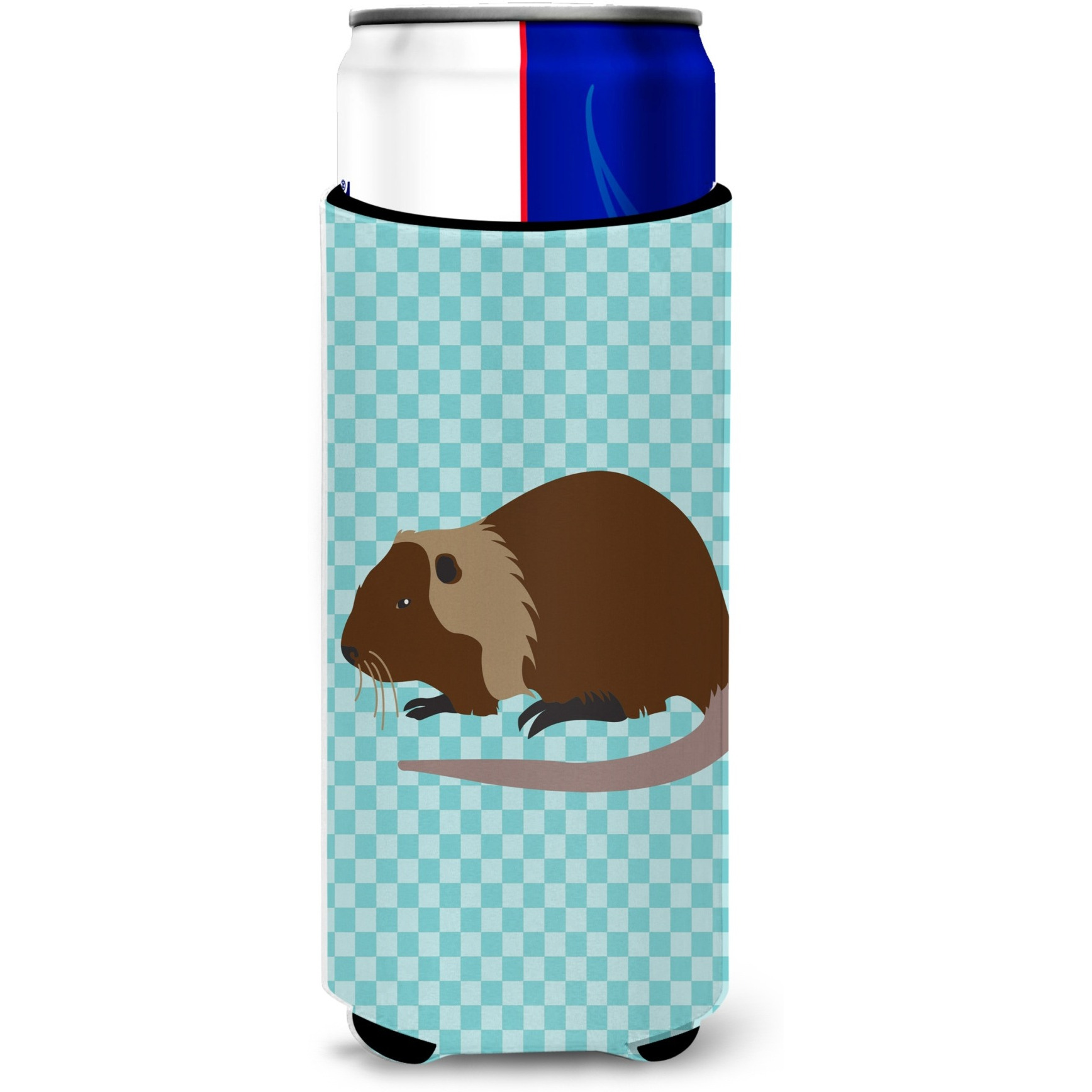 &quotCaroline's Treasures Coypu Nutria River Rat Blue Check Decorative Can Hugger, Slim, Multicolor"