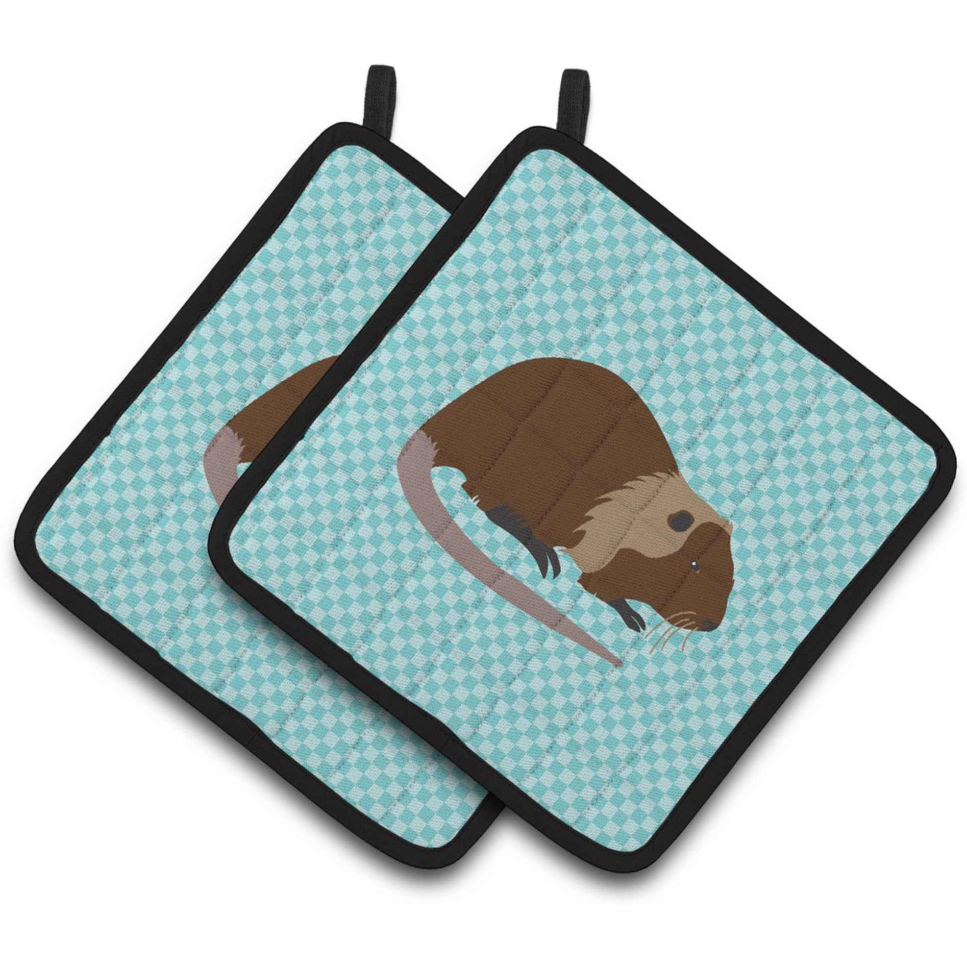 &quotCaroline's Treasures Coypu Nutria River Rat Blue Check Decorated Pot Holder, 7.5"" x 7.5"""