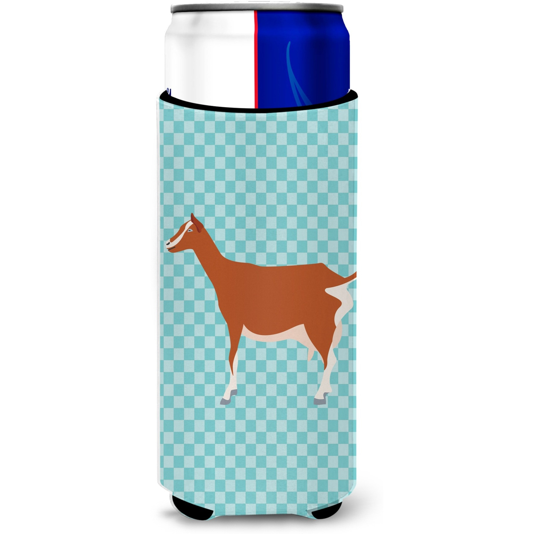 &quotCaroline's Treasures Toggenburger Goat Blue Check Decorative Can Hugger, Slim, Multicolor"