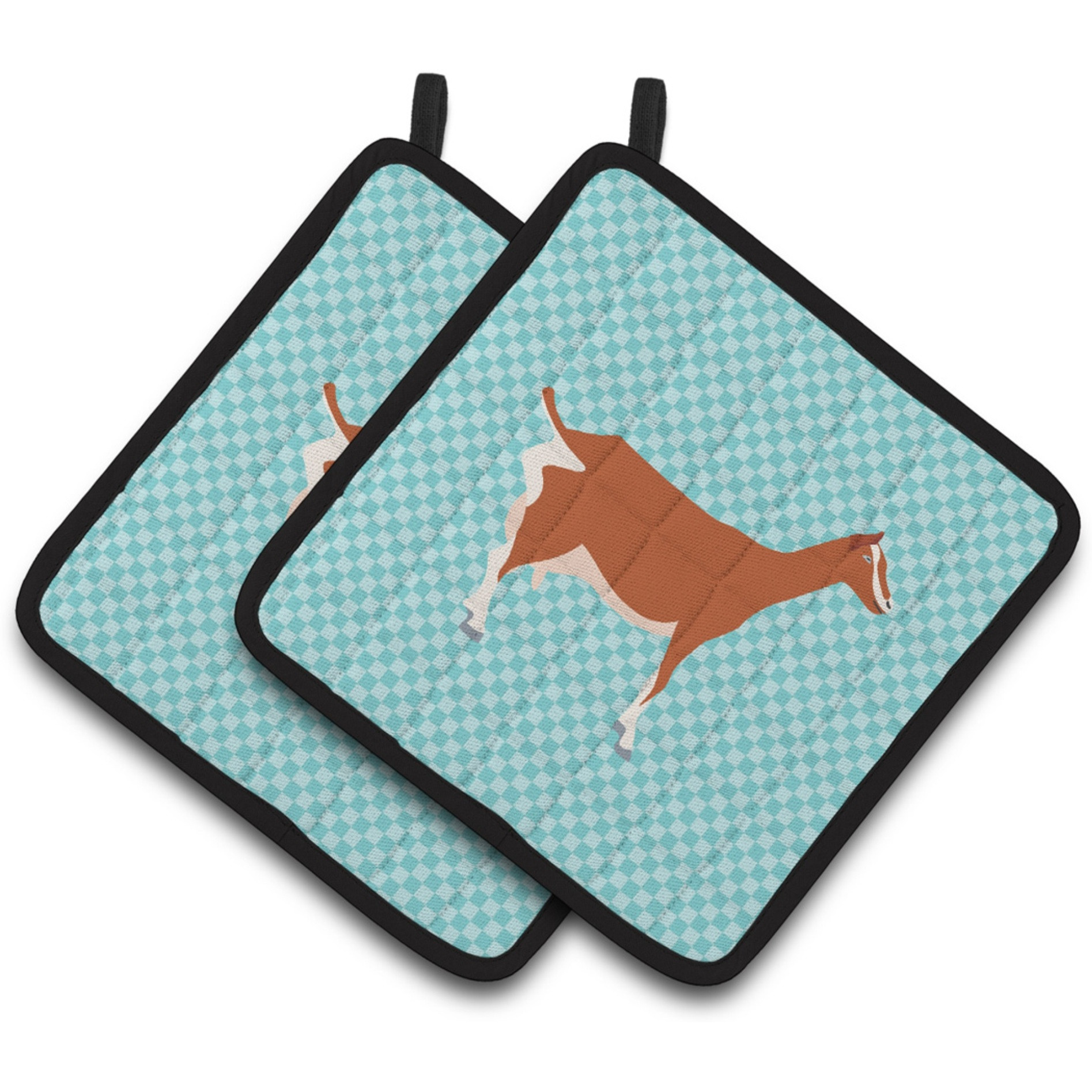 &quotCaroline's Treasures Toggenburger Goat Blue Check Decorated Pot Holder, 7.5"" x 7.5"""