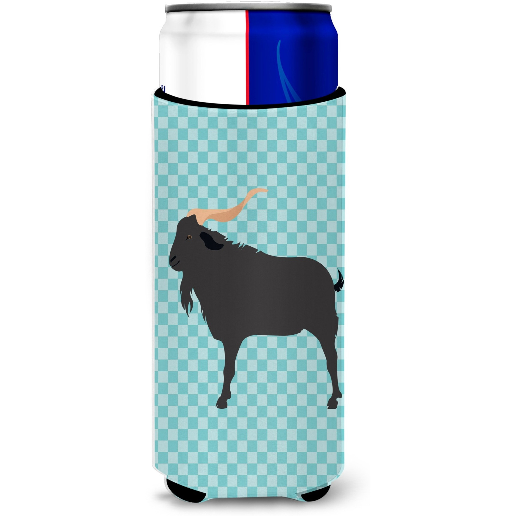 &quotCaroline's Treasures Verata Goat Blue Check Decorative Can Hugger, Slim, Multicolor"