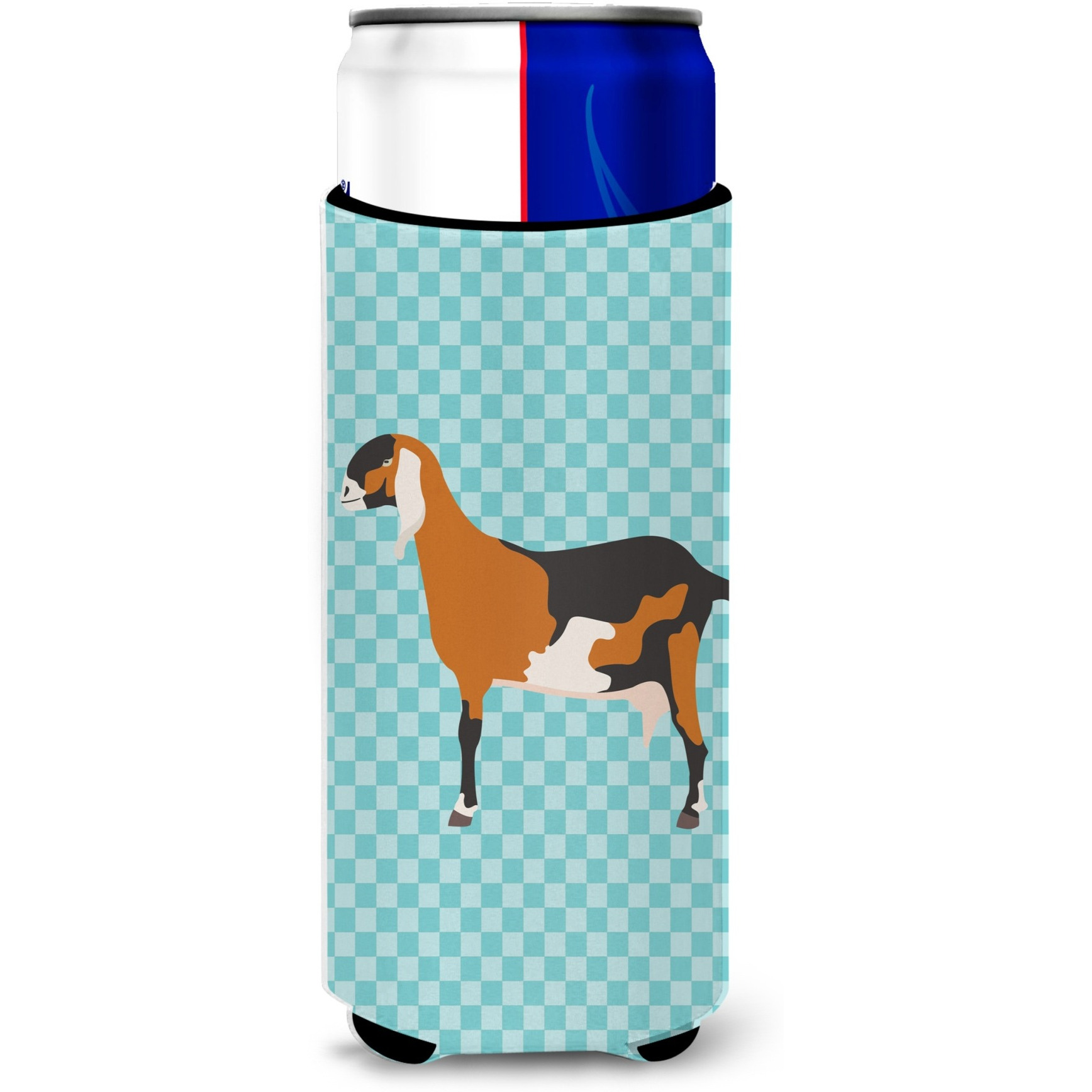 &quotCaroline's Treasures Anglo Nubian Goat Blue Check Decorative Can Hugger, Slim, Multicolor"