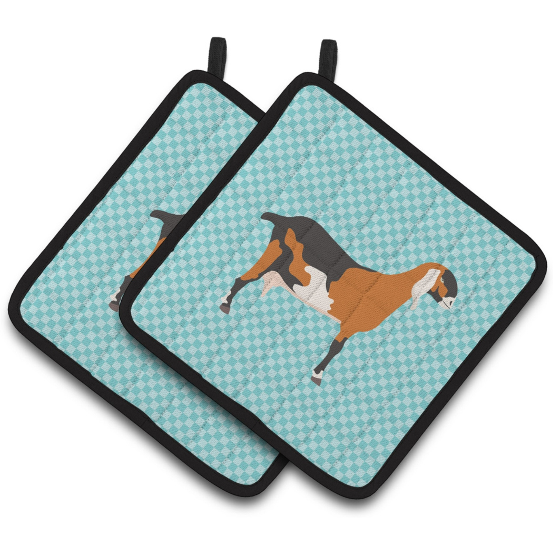 &quotCaroline's Treasures Anglo Nubian Goat Blue Check Decorated Pot Holder, 7.5"" x 7.5"""