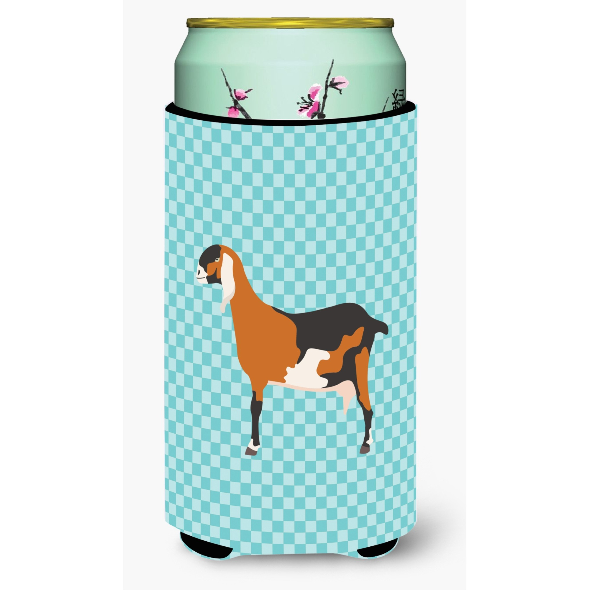 &quotCaroline's Treasures Anglo Nubian Goat Blue Check Decorative Can Hugger, Tall Boy, Multicolor"