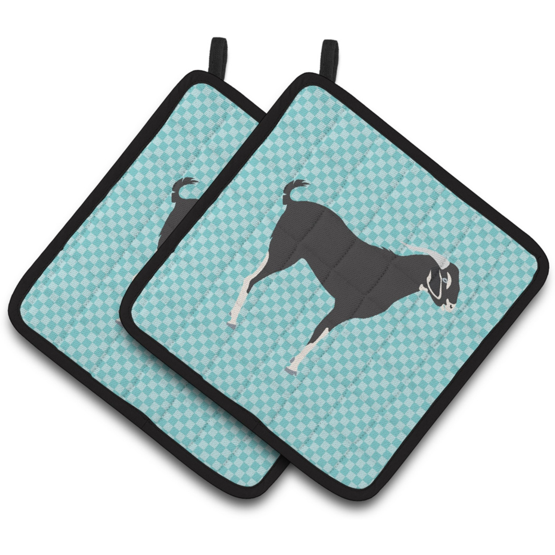&quotCaroline's Treasures Black Bengal Goat Blue Check Decorated Pot Holder, 7.5"" x 7.5"""
