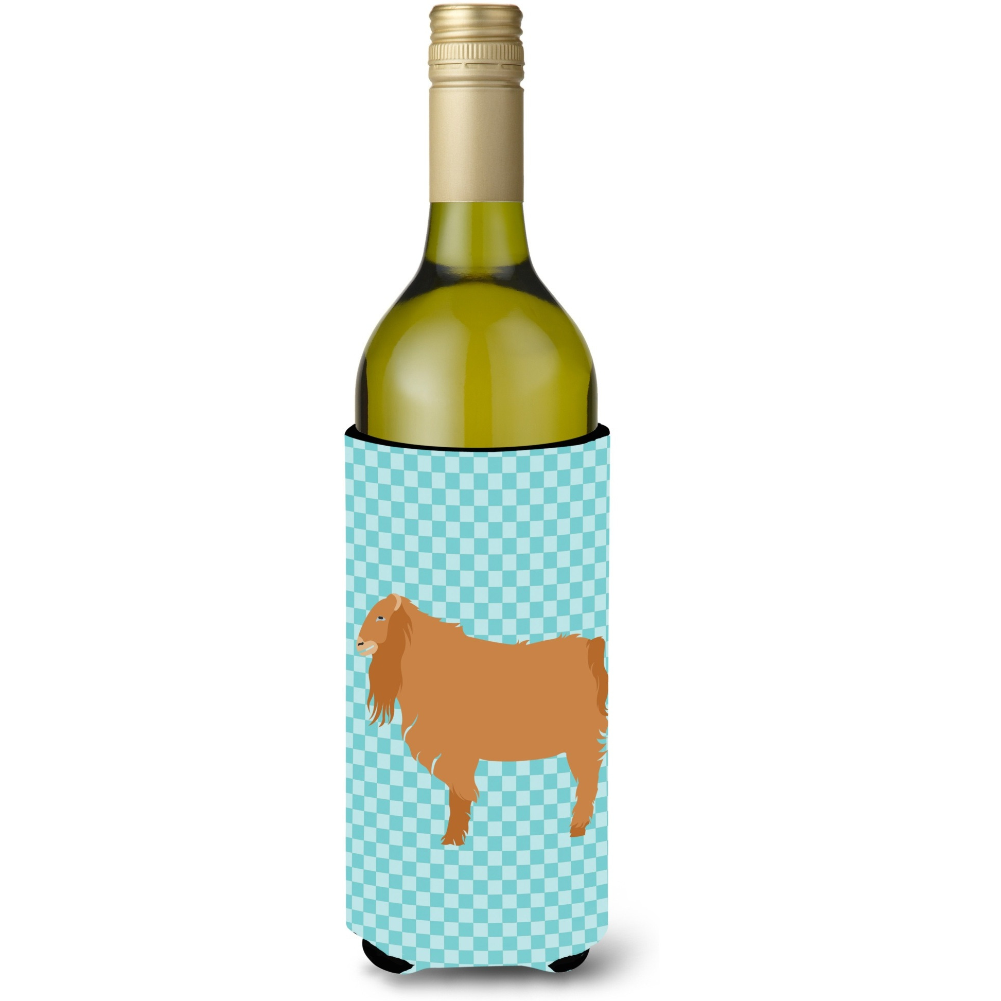 &quotCaroline's Treasures American Lamancha Goat Blue Check Decorative Bottle Hugger, 750 ml, Multicolor"