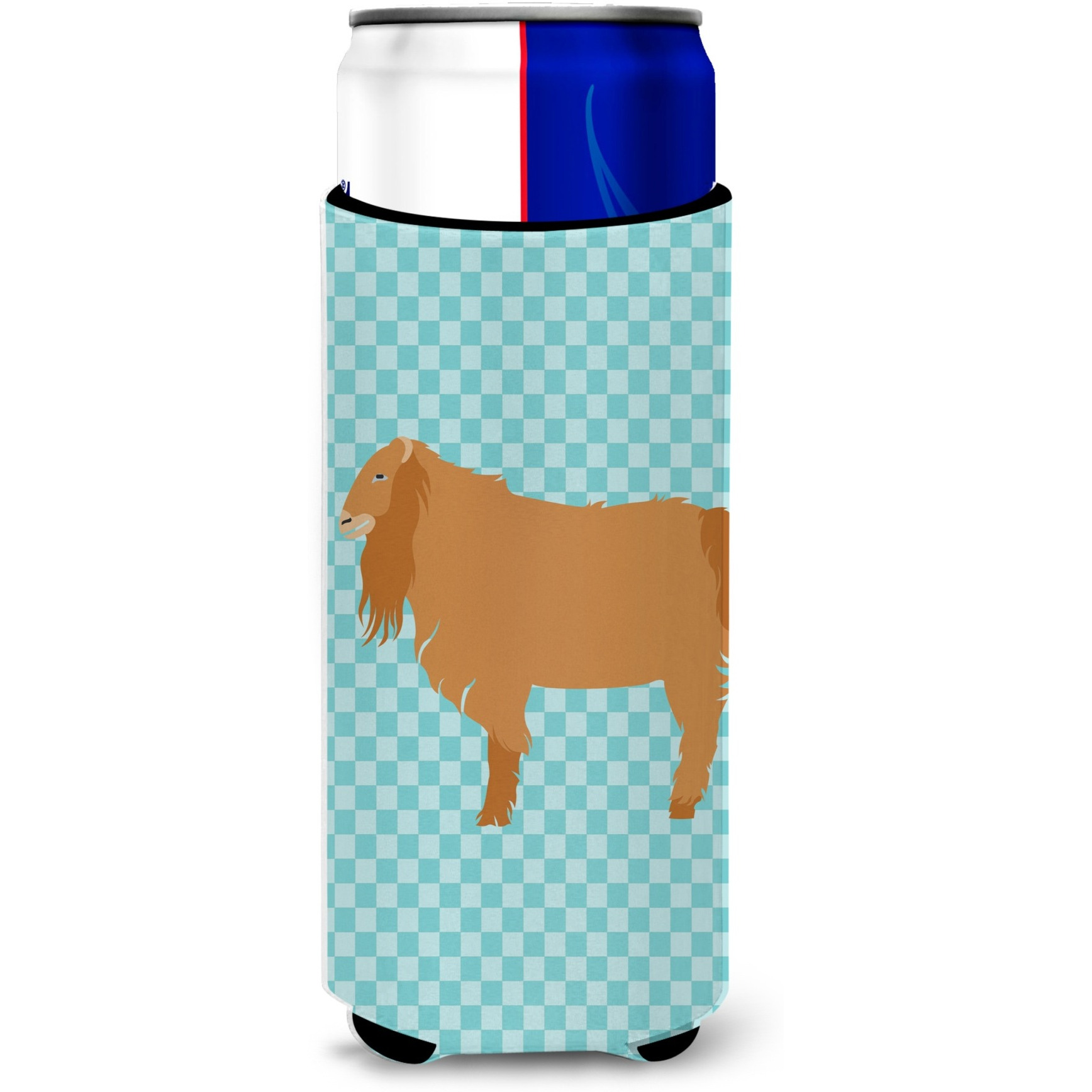 &quotCaroline's Treasures American Lamancha Goat Blue Check Decorative Can Hugger, Slim, Multicolor"