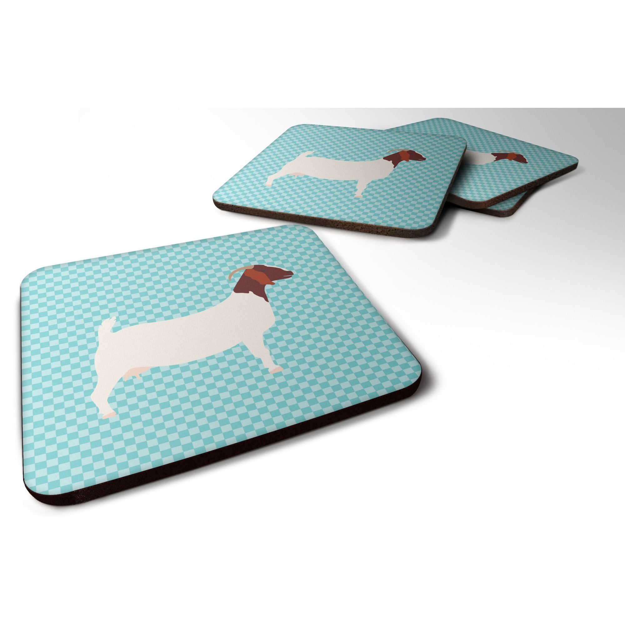 &quotCaroline's Treasures Boer Goat Blue Check Decorative coasters, 3.5, Multicolor"
