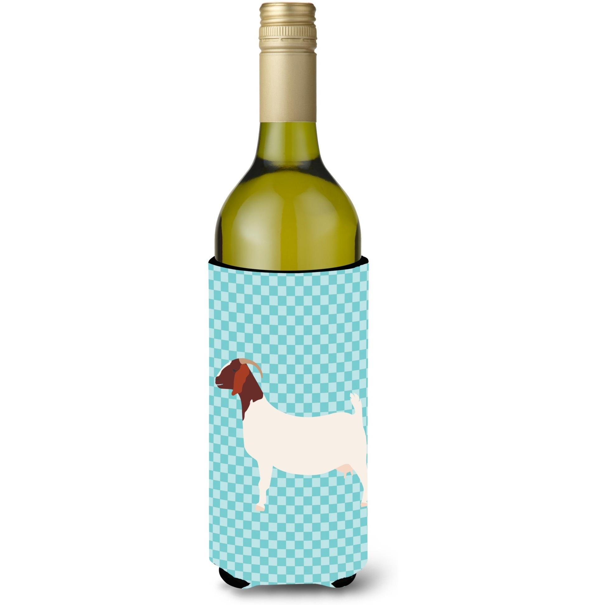 &quotCaroline's Treasures Boer Goat Blue Check Decorative Bottle Hugger, 750 ml, Multicolor"
