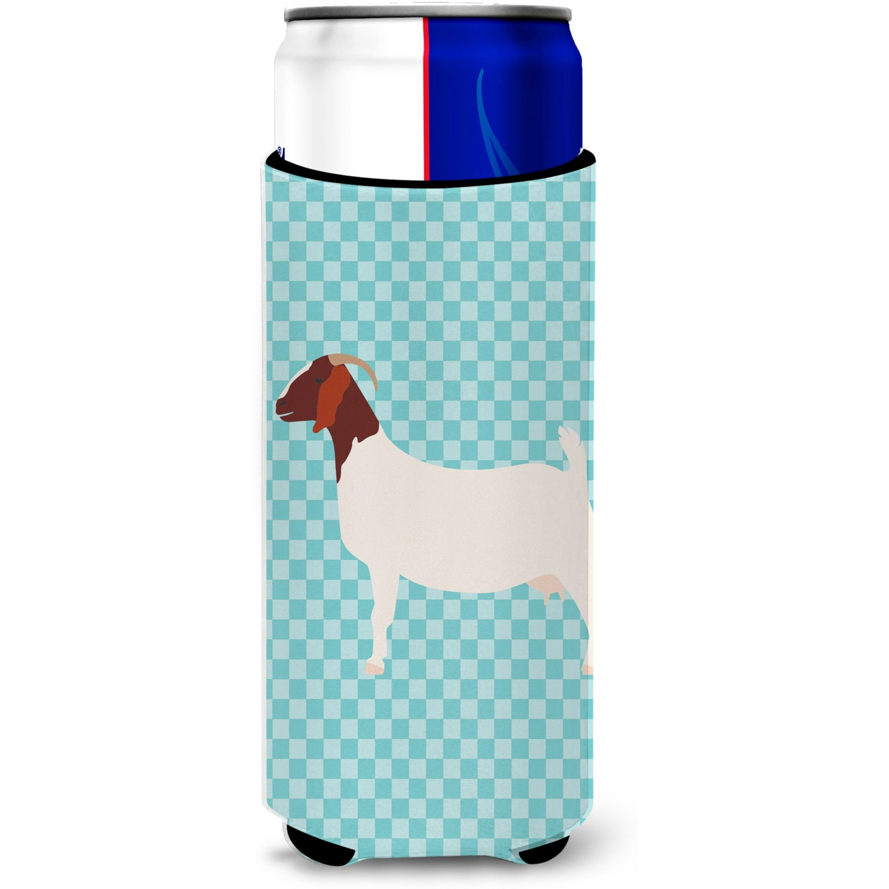 &quotCaroline's Treasures Boer Goat Blue Check Decorative Can Hugger, Slim, Multicolor"