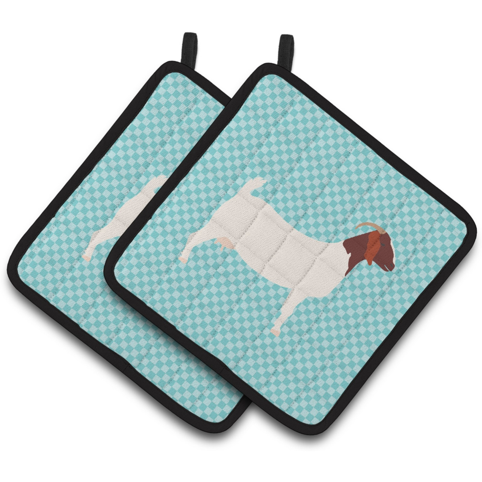 &quotCaroline's Treasures Boer Goat Blue Check Decorated Pot Holder, 7.5"" x 7.5"""