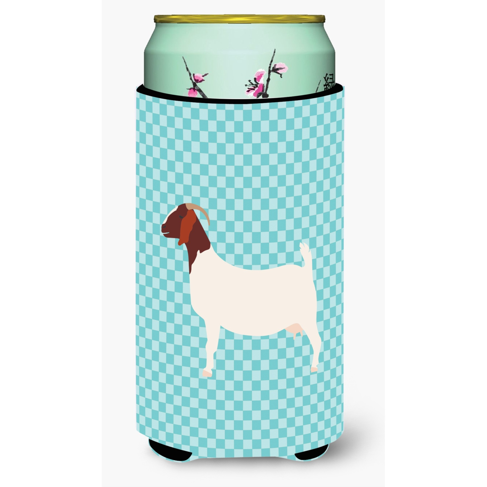 &quotCaroline's Treasures Boer Goat Blue Check Decorative Can Hugger, Tall Boy, Multicolor"