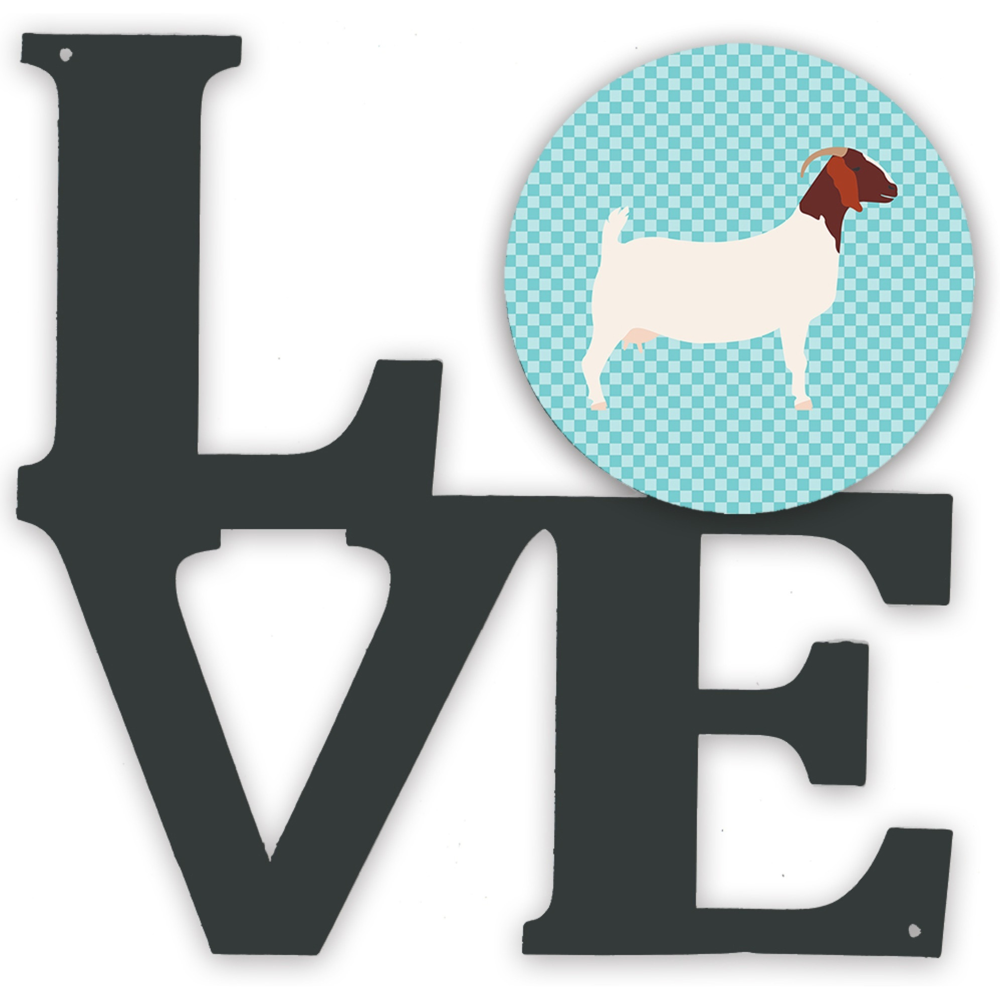 &quotCaroline's Treasures Boer Goat Blue Check Metal Artwork Love wall-decor, Multicolor"
