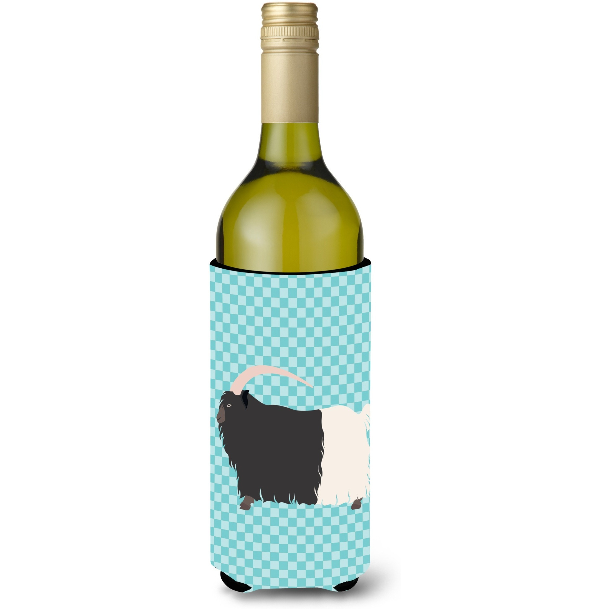 &quotCaroline's Treasures Welsh Black-Necked Goat Blue Check Decorative Bottle Hugger, 750 ml, Multicolor"