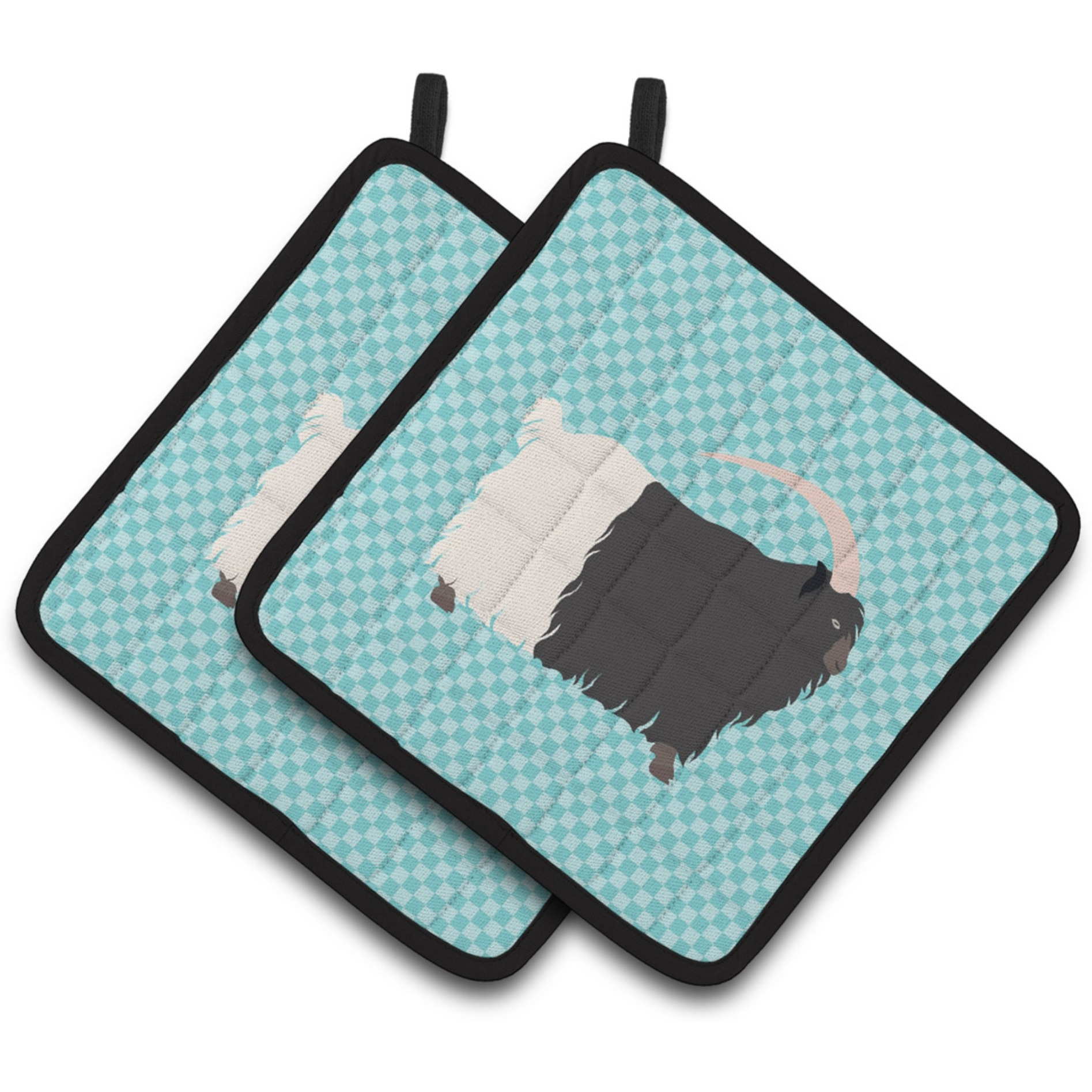 &quotCaroline's Treasures Welsh Black-Necked Goat Blue Check Decorated Pot Holder, 7.5"" x 7.5"""