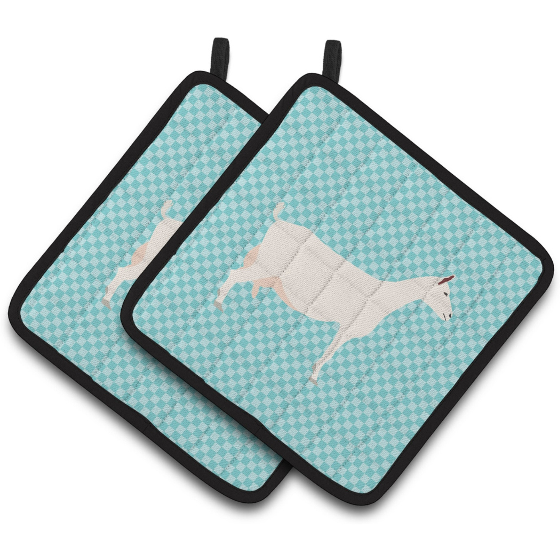 &quotCaroline's Treasures Saanen Goat Blue Check Decorated Pot Holder, 7.5"" x 7.5"""