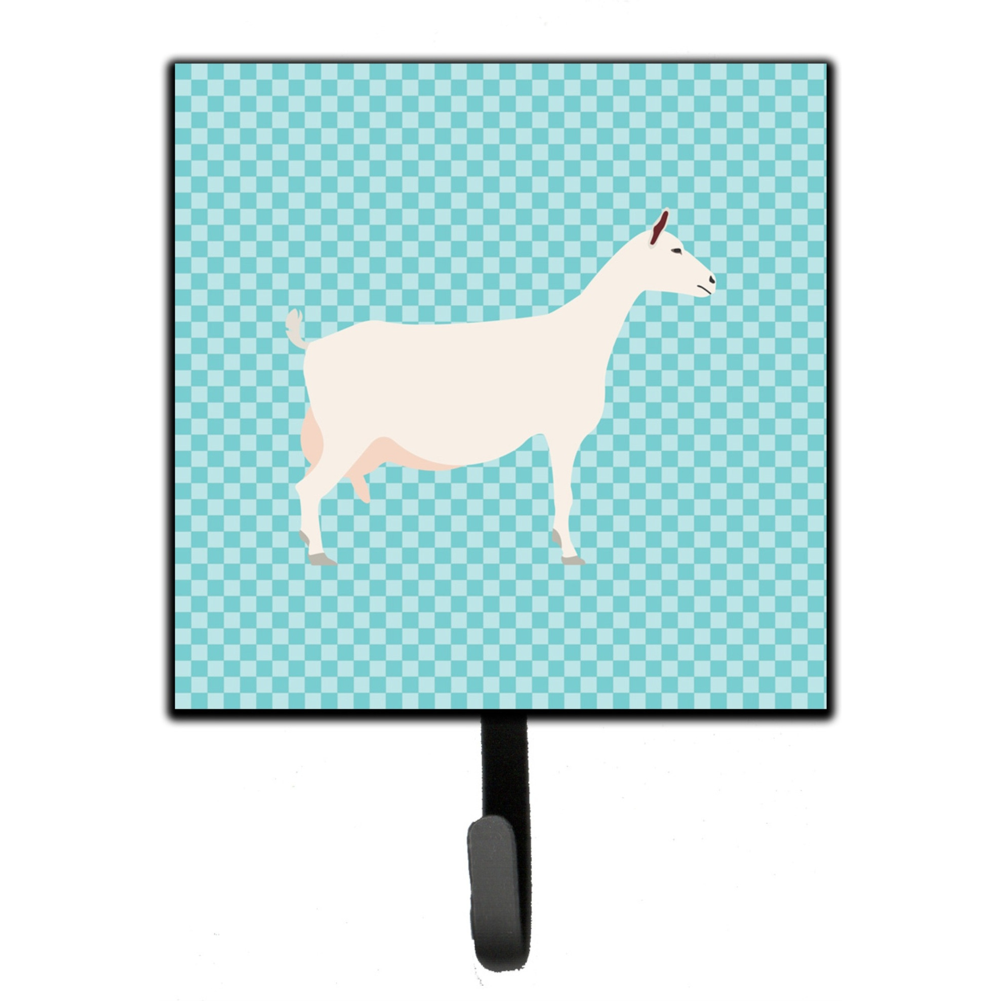 &quotCaroline's Treasures Saanen Goat Blue Check Wall Hook, Small, Multicolor"